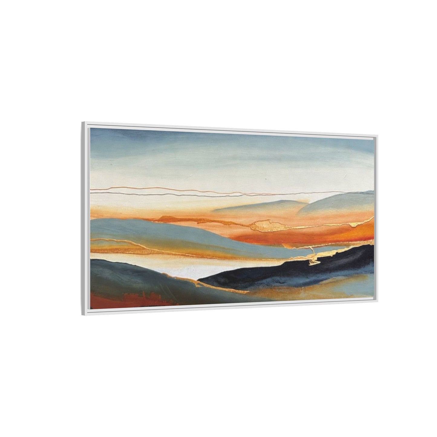 Framed Matte Canvas: Abstract Coastal Sunset Landscape Wall Art