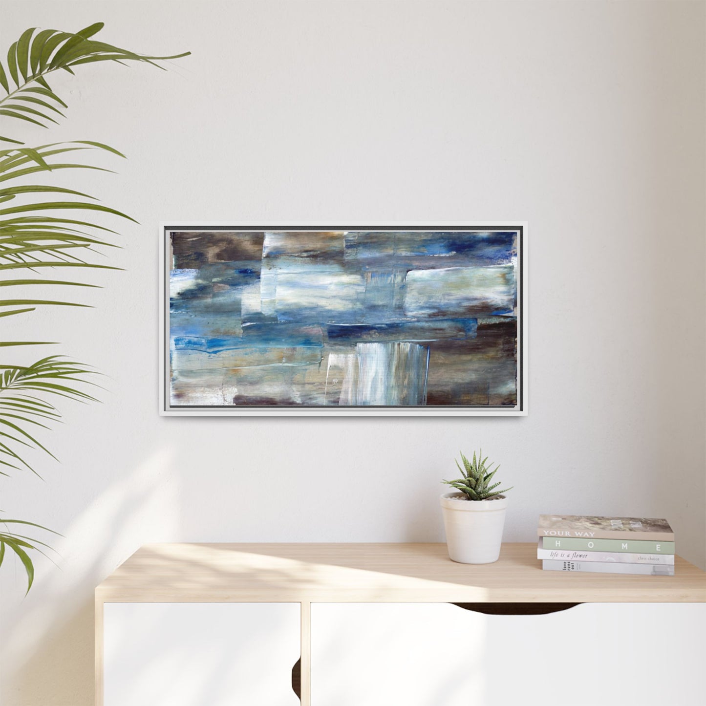 Abstract Blue Coastal Matte Canvas Framed Wall Art