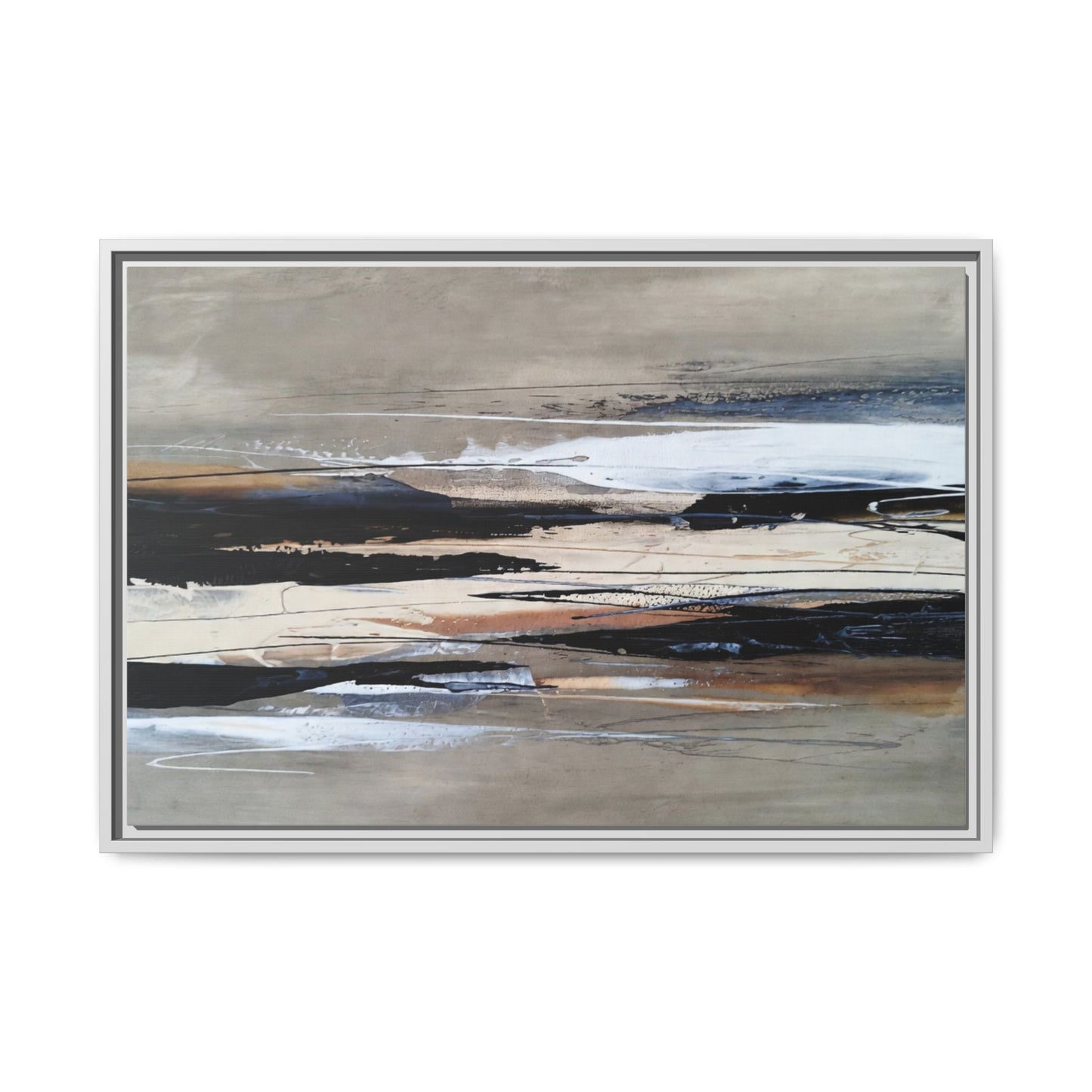 Abstract Seascape Matte Canvas Framed Wall Art — Neutral Coastal Landscape