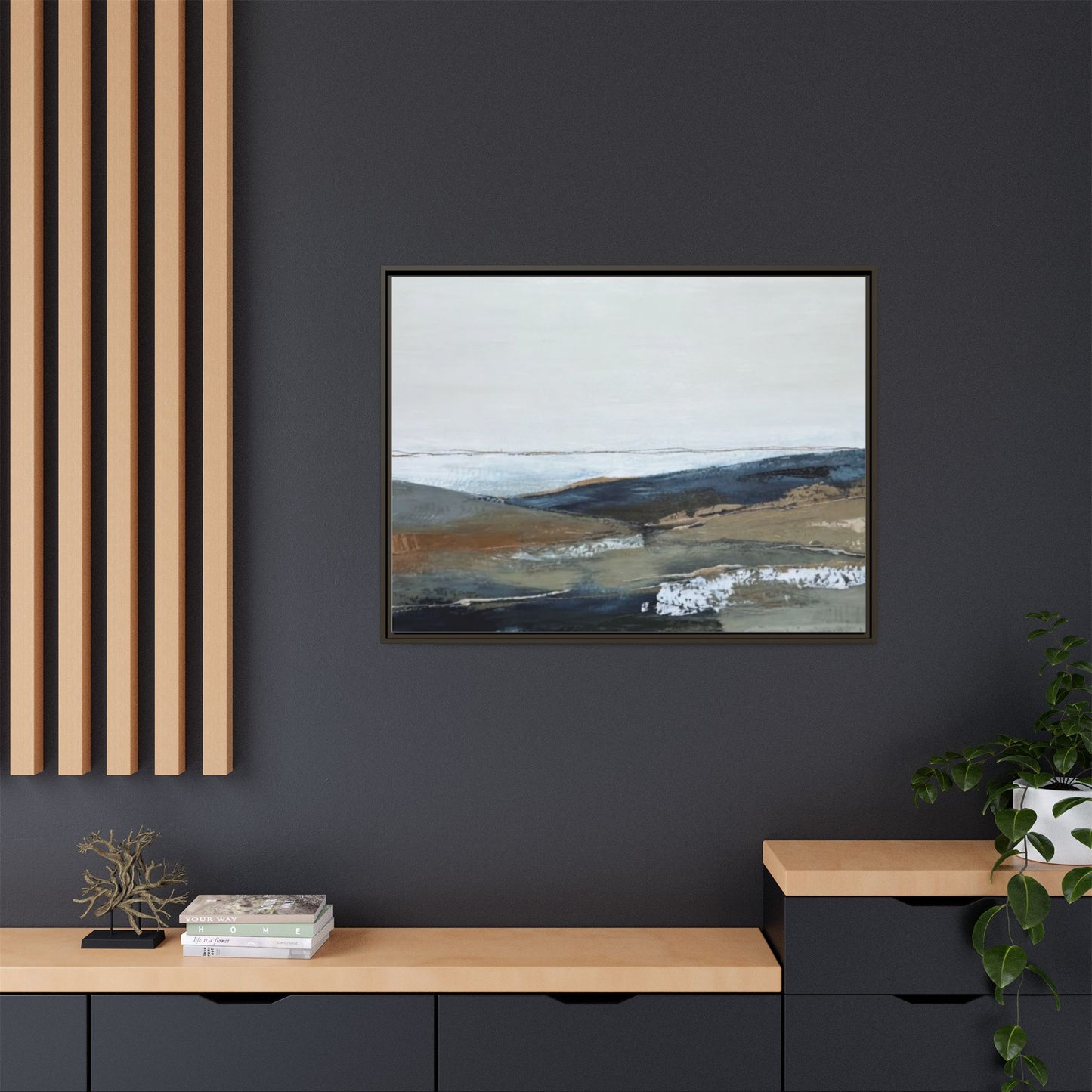 Framed Matte Canvas Wall Art — Serene Coastal Abstract Landscape