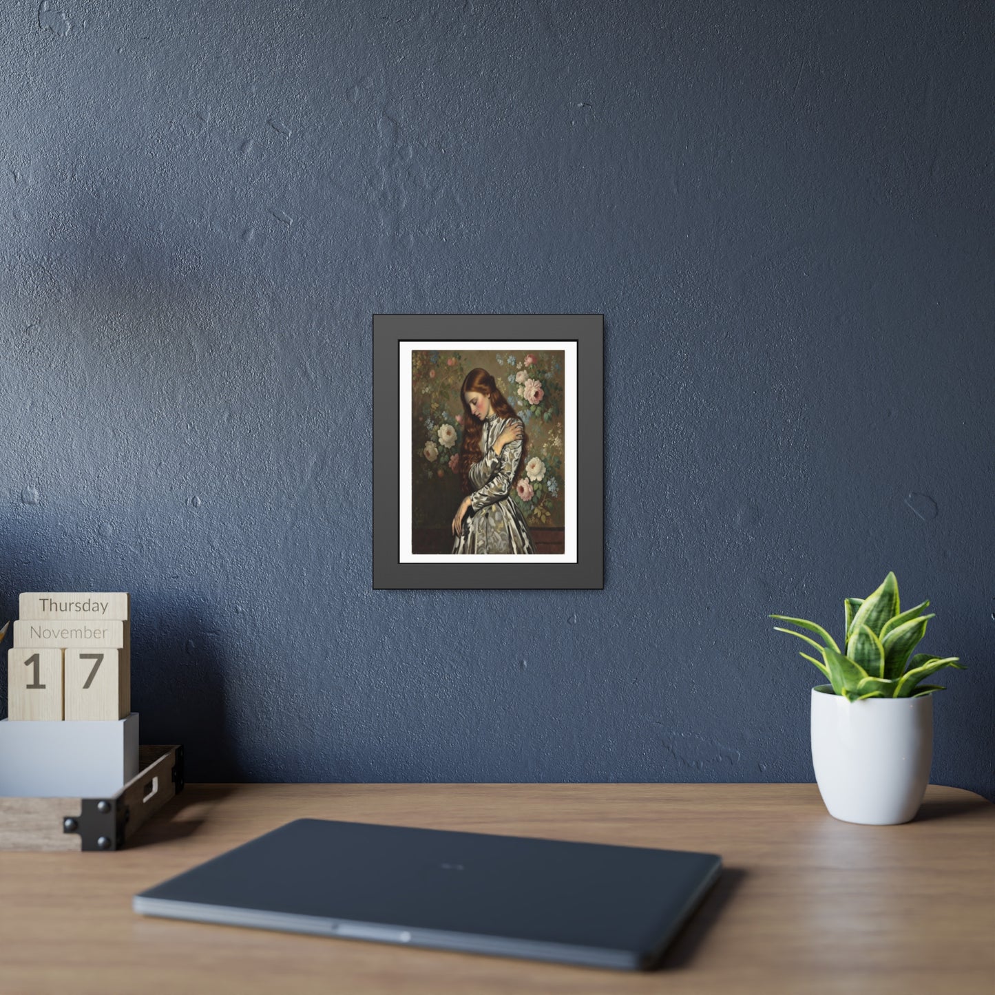 Framed Art Print — Vintage Portrait with Floral Background
