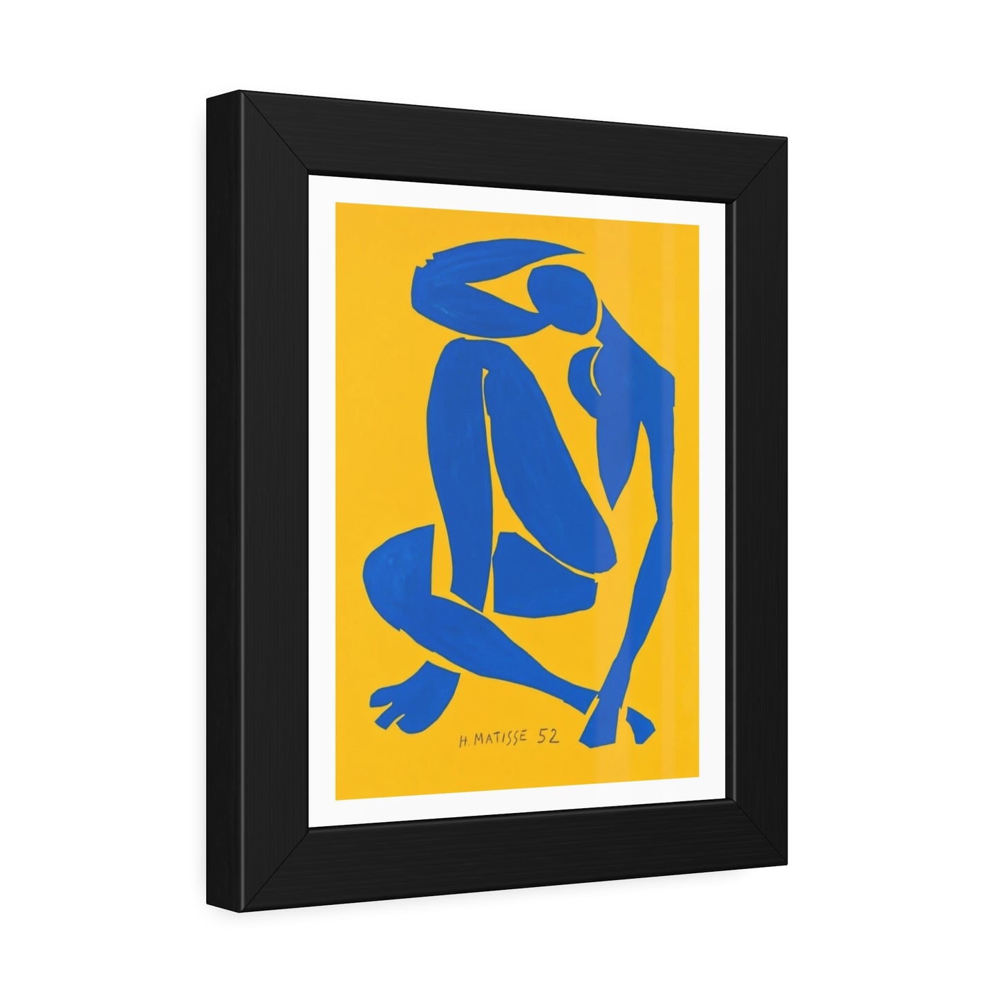 Framed Art Print - Blue Cutout Figure on Yellow (Matisse Style)