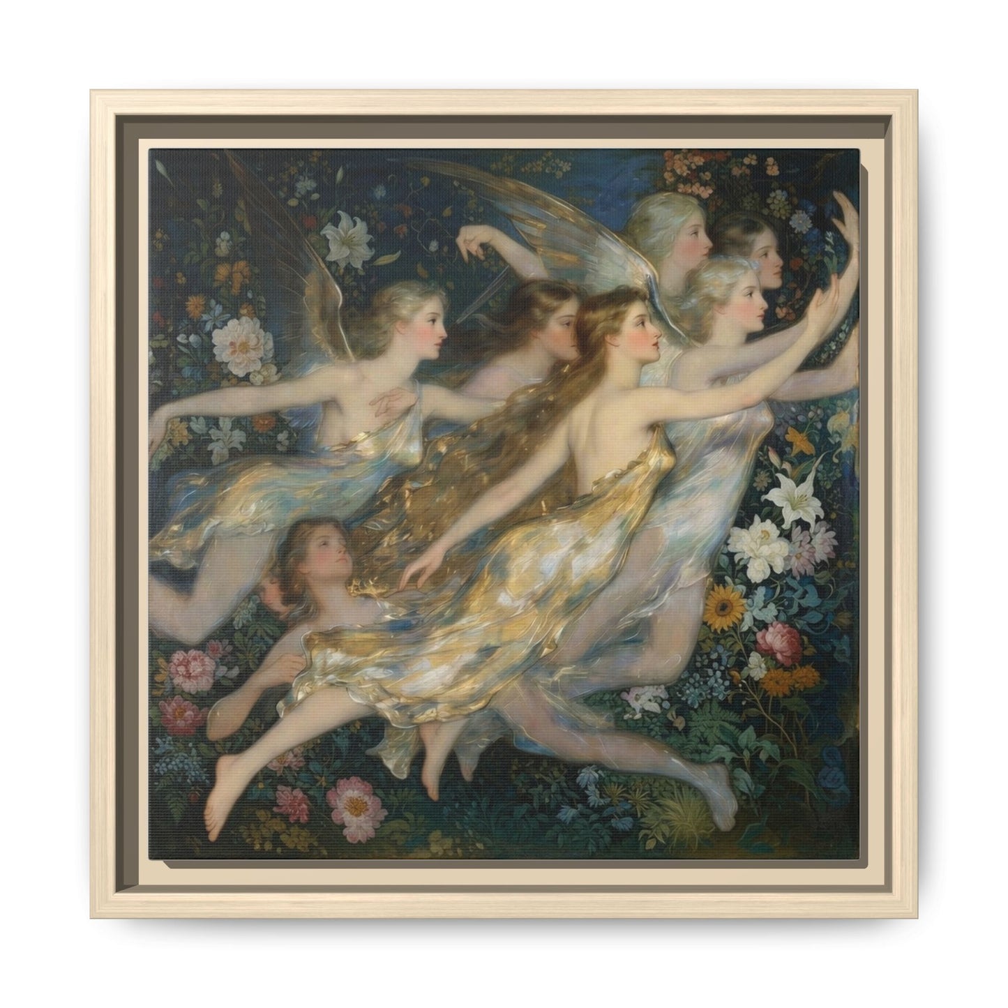 Framed Matte Canvas Wall Art — Vintage Fairies & Floral Painting