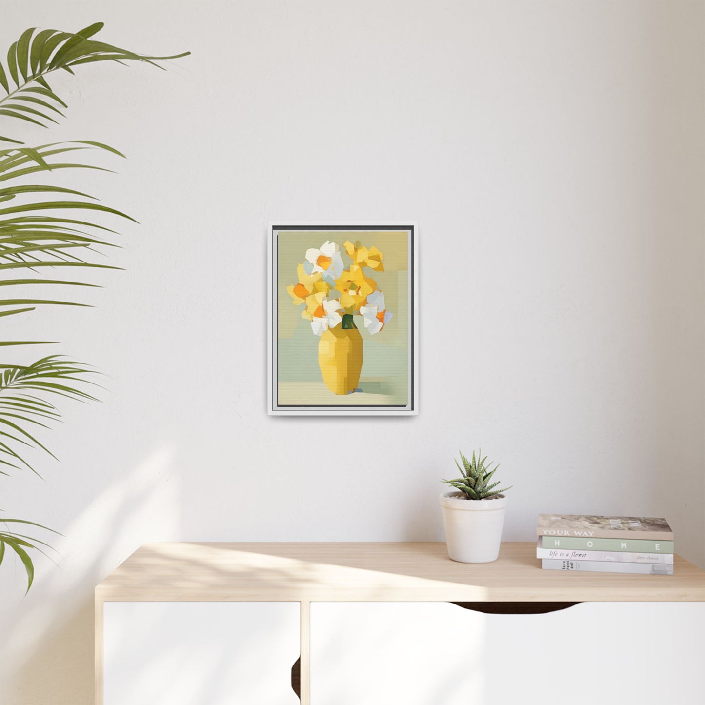 Framed Floral Canvas Print — Yellow Vase Bouquet Wall Art