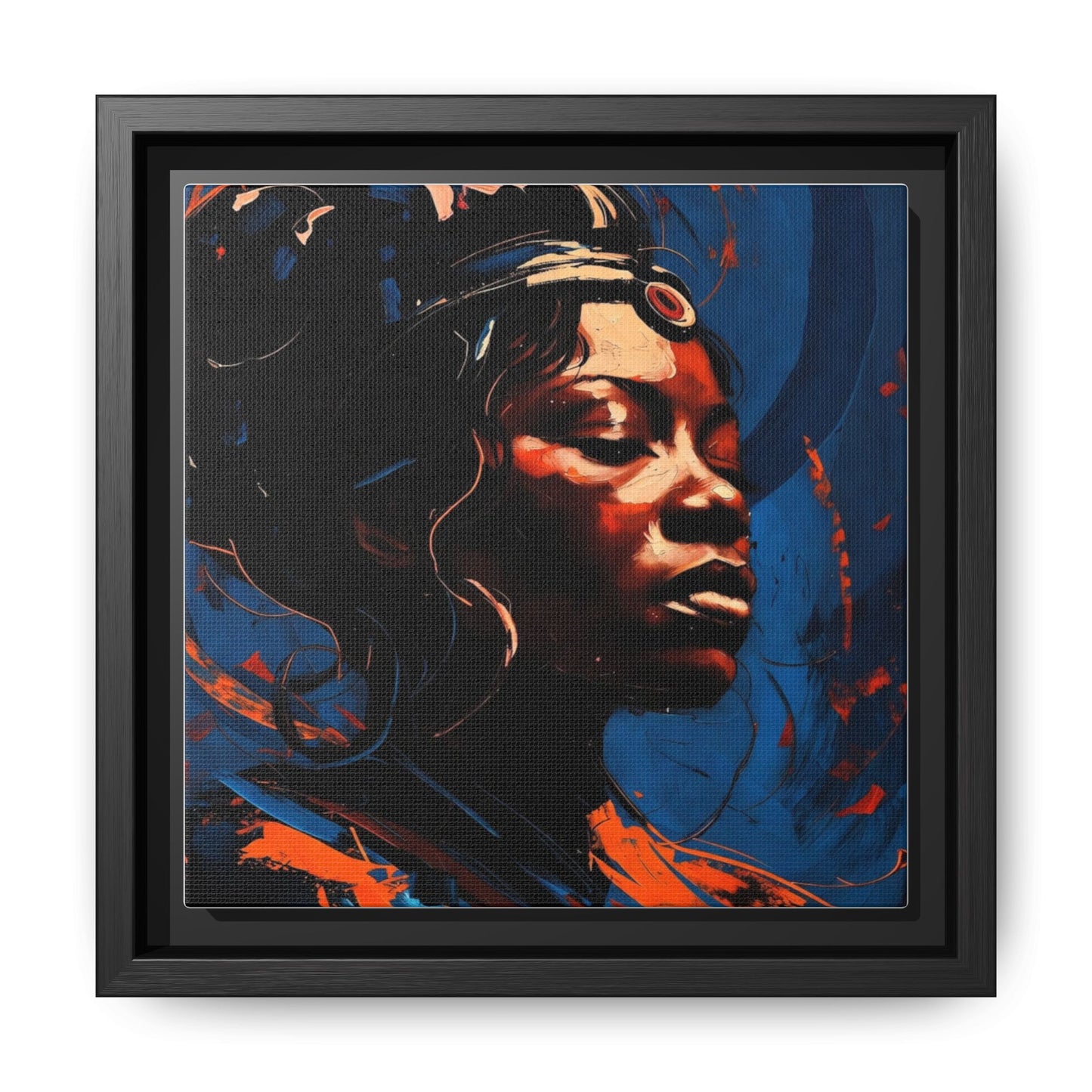 Framed Matte Canvas Art - Vibrant Portrait of a Black Woman (Multi-Color)