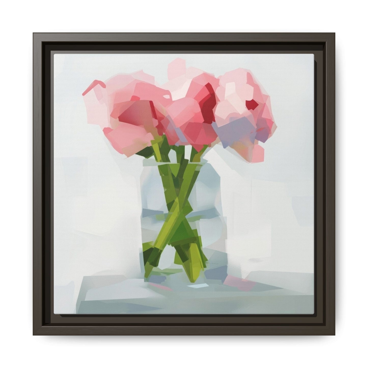 Framed Floral Canvas Art — Pink Peonies in Vase (Matte)