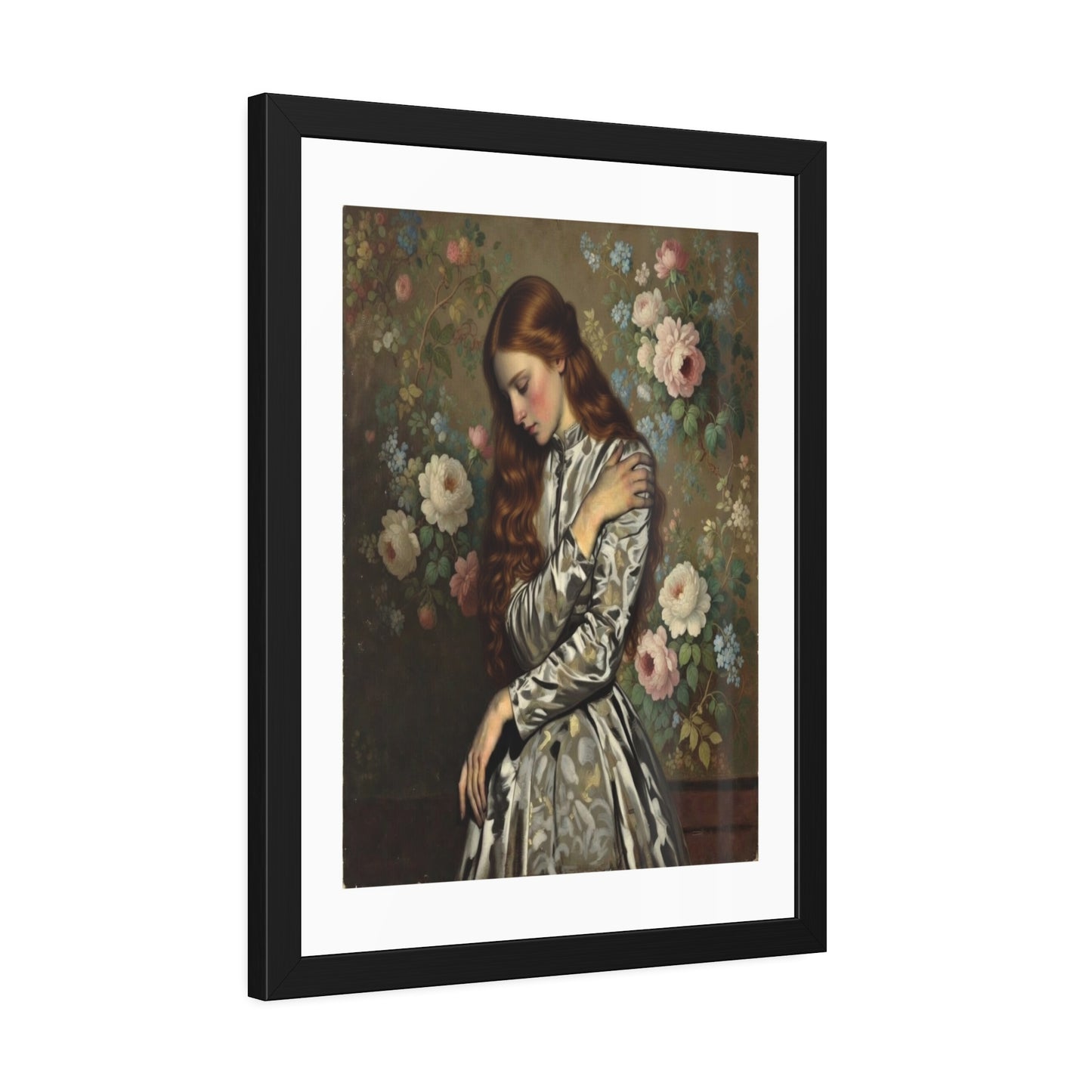 Framed Art Print — Vintage Portrait with Floral Background