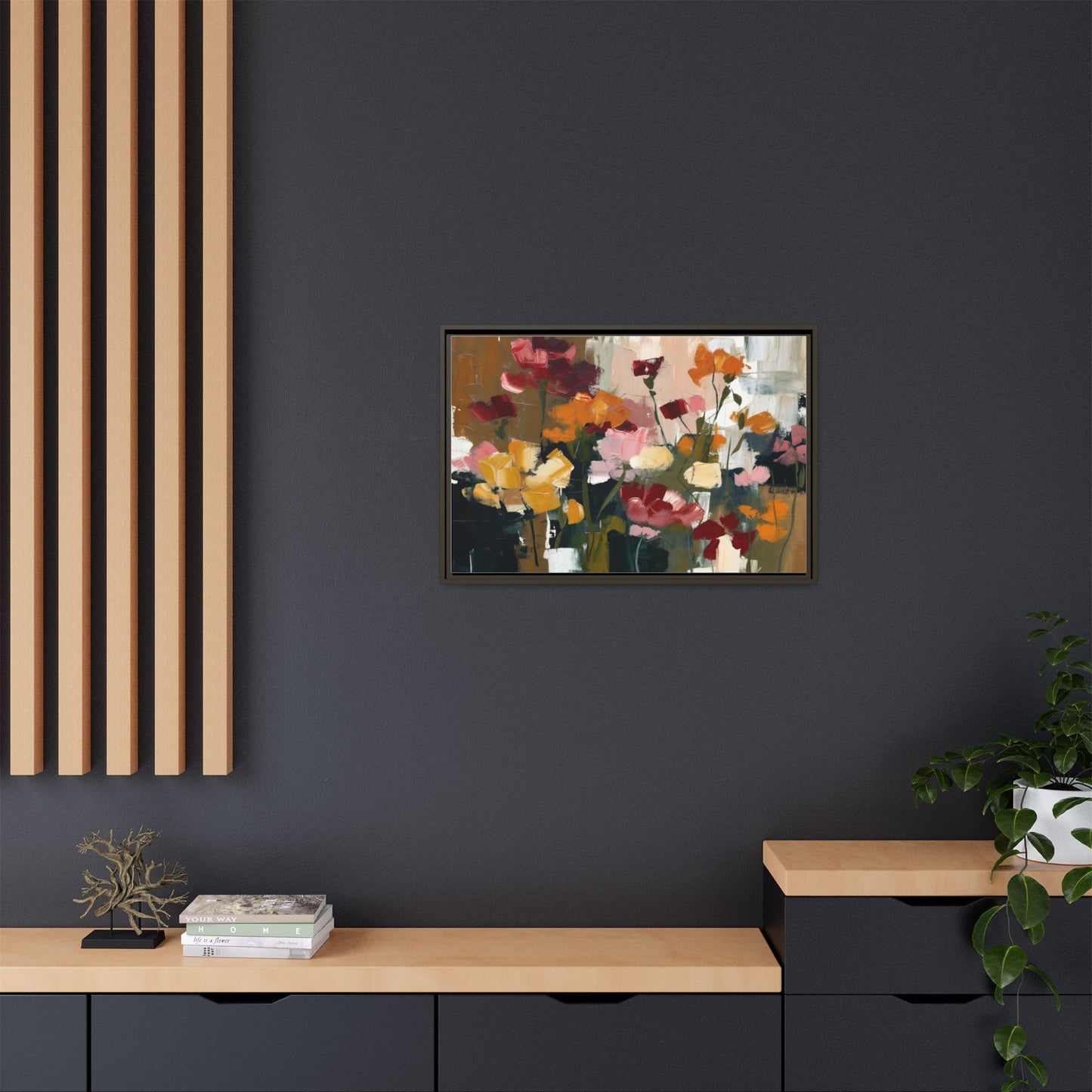Framed Matte Canvas Floral Abstract Wall Art