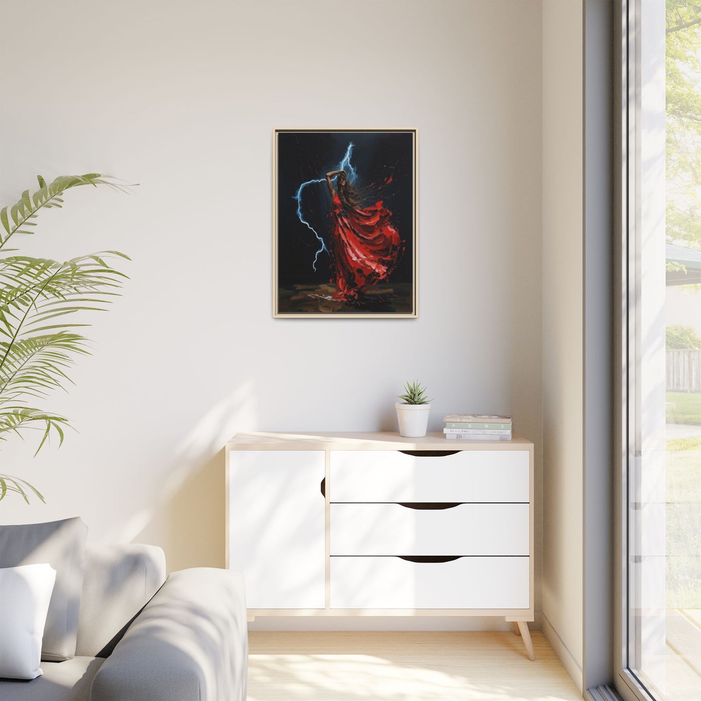 Framed Matte Canvas Print — Red Dancer Lightning Art