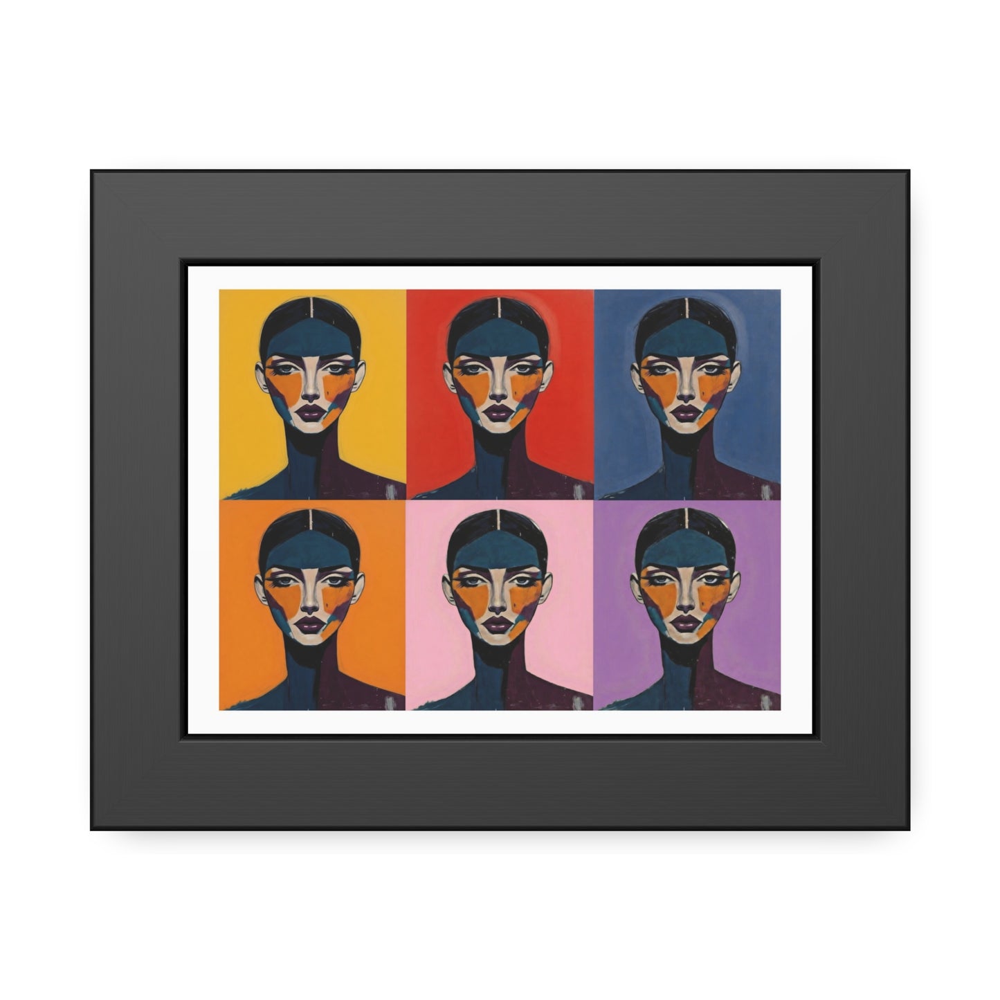 Pop Art Portrait Framed Poster — Colorful Six-Panel Modern Wall Art