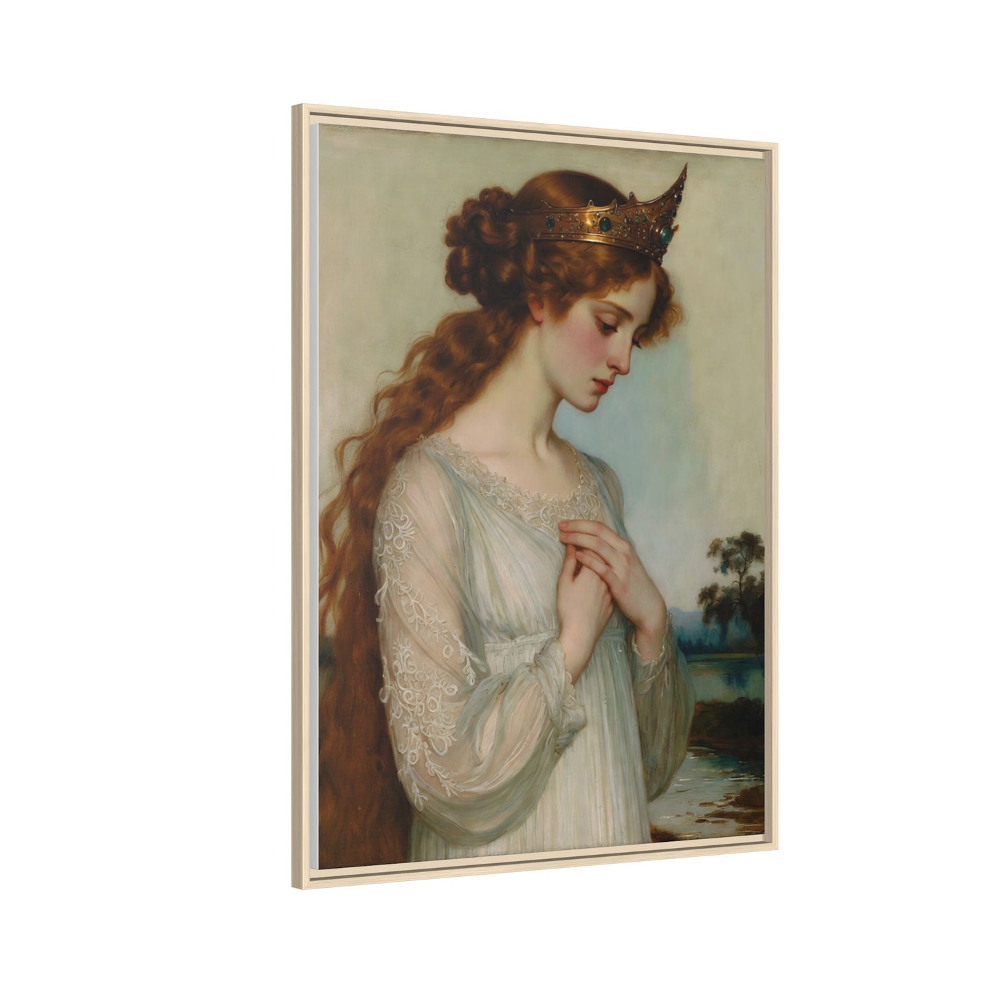 Framed Matte Canvas Print — Vintage Pre-Raphaelite Princess Portrait