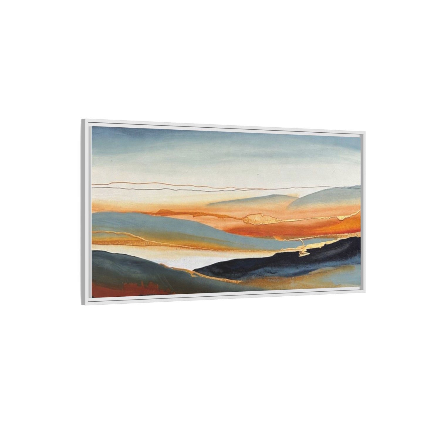 Framed Matte Canvas: Abstract Coastal Sunset Landscape Wall Art
