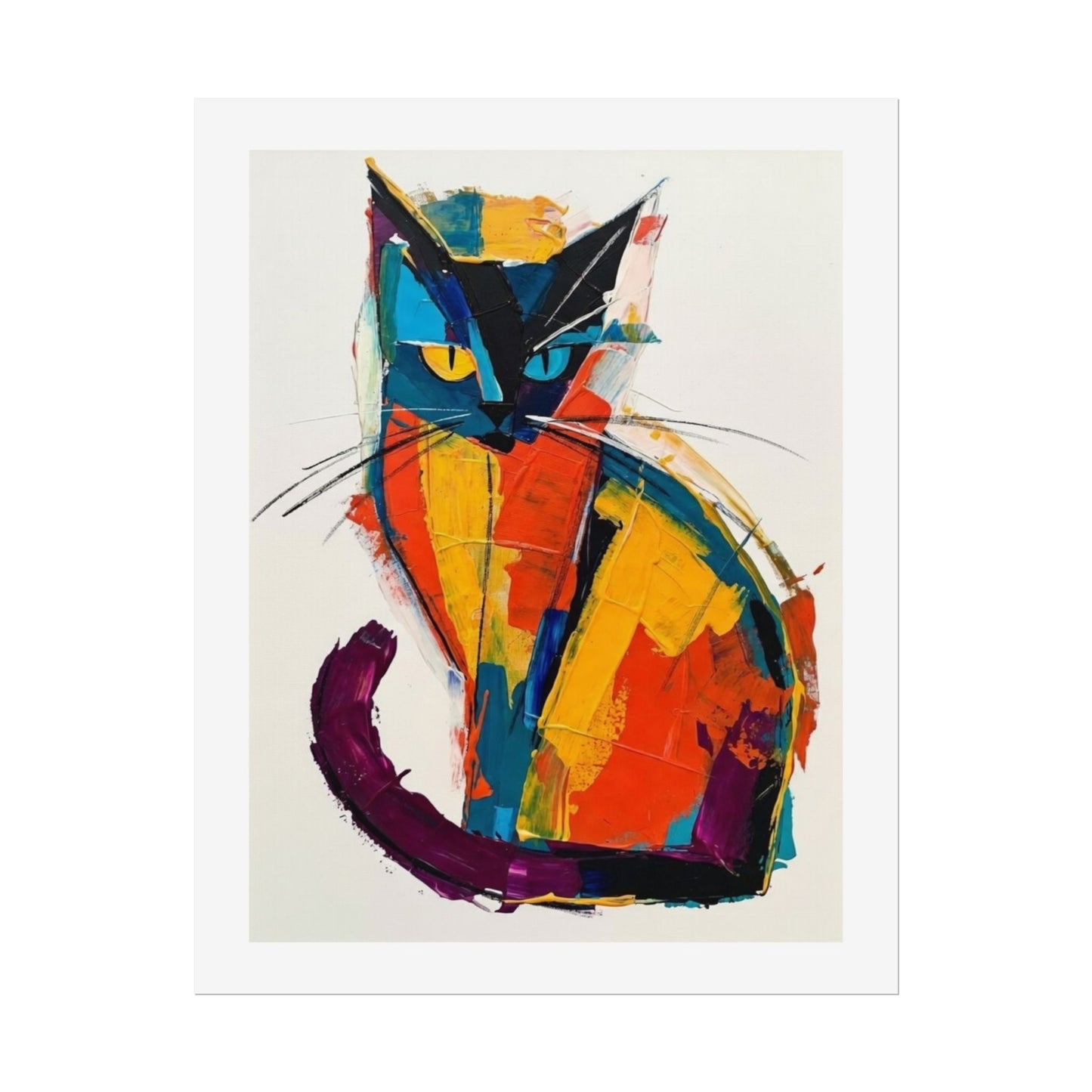 Colorful Abstract Cat Poster — Modern Rolled Art Print