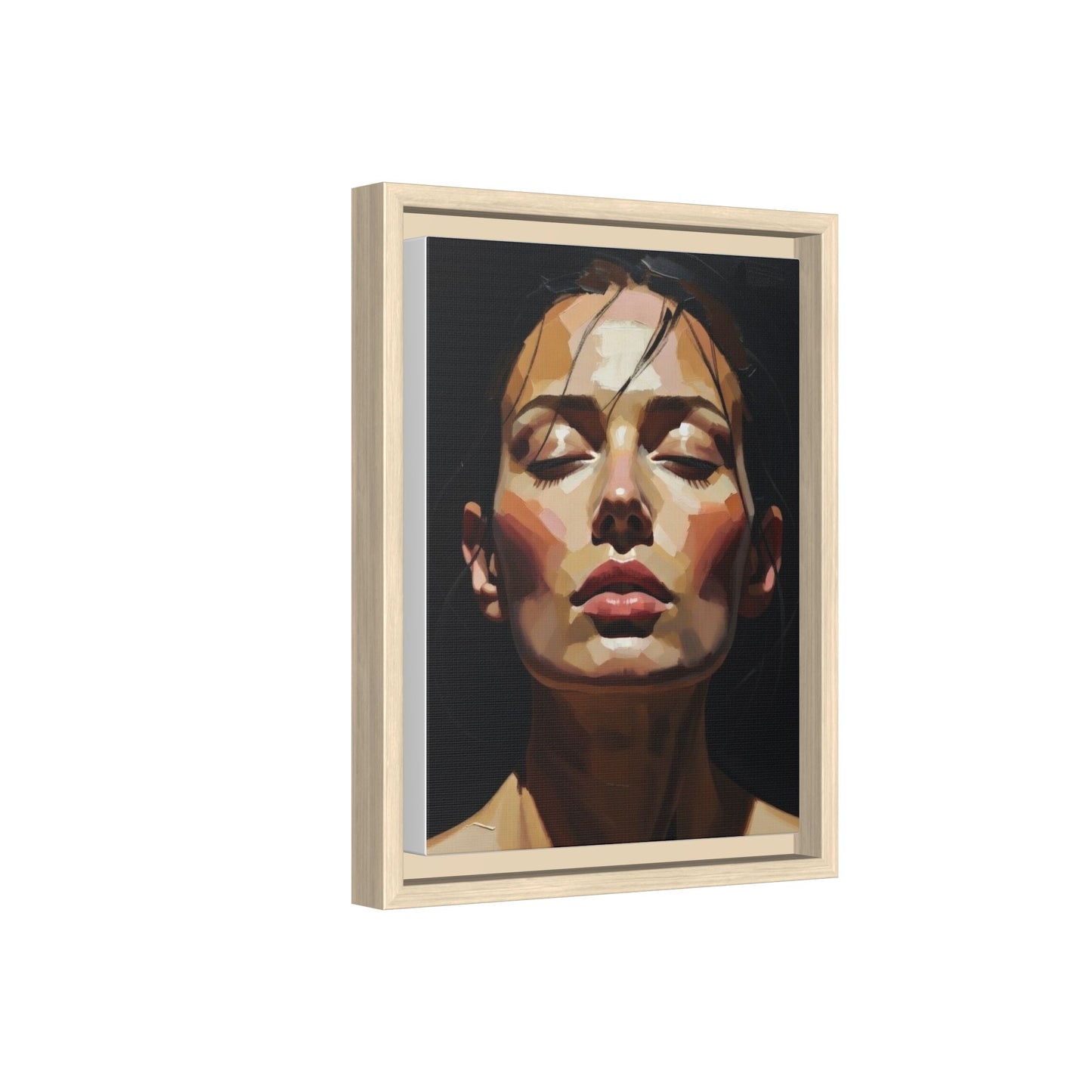 Framed Matte Canvas Portrait – Woman with Eyes Closed (Multi‑Color)