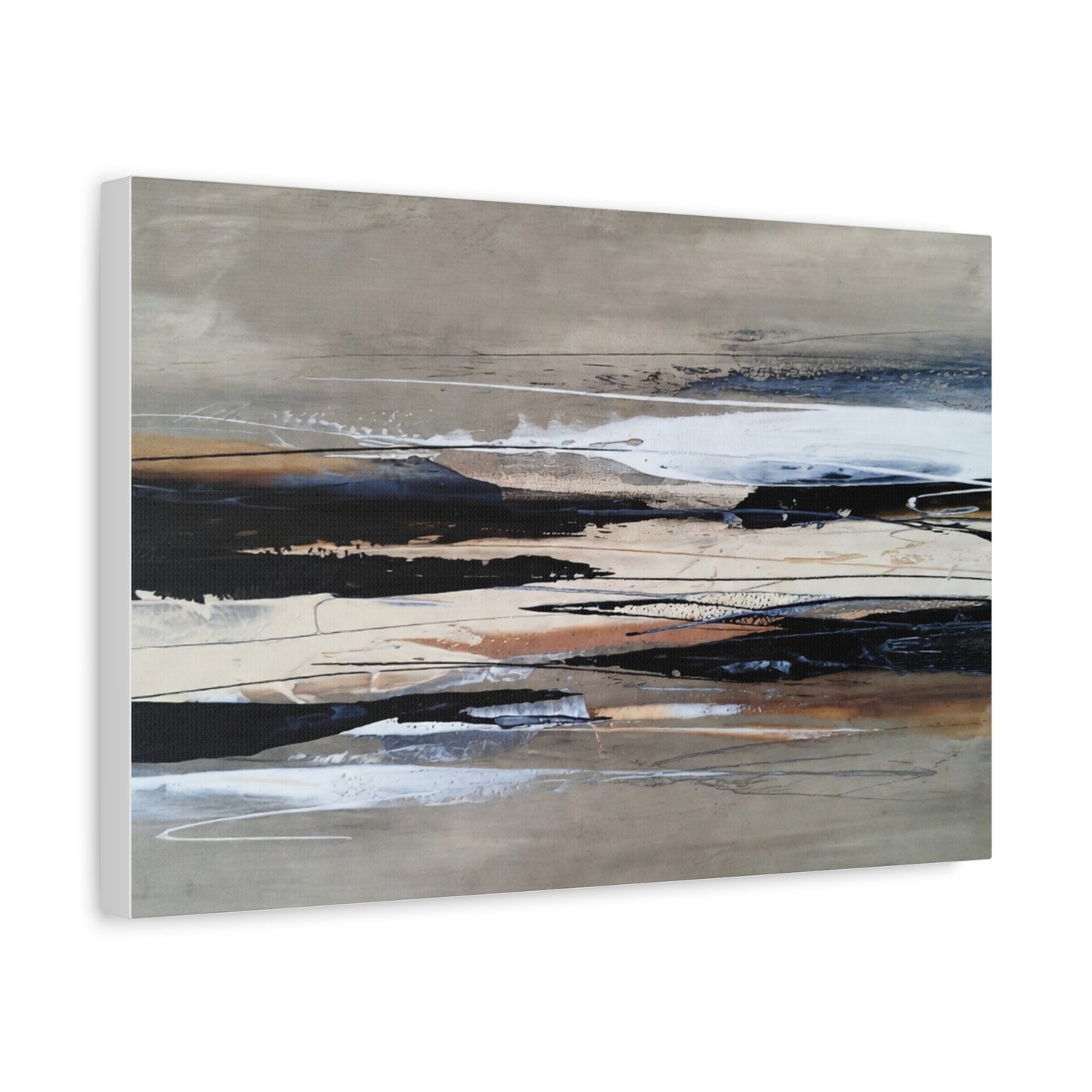 Abstract Coastal Landscape Canvas — Neutral Tones Matte Stretched Wall Art