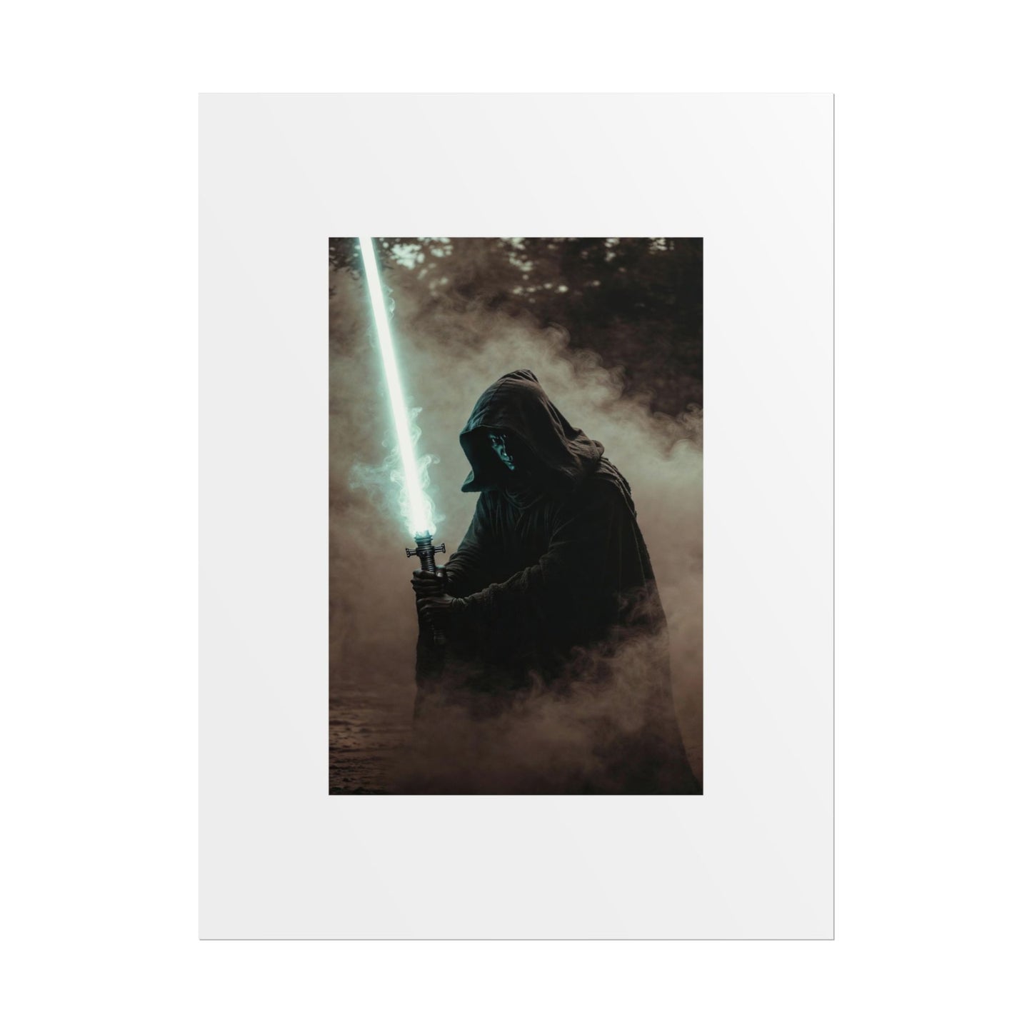 Dark Jedi Lightsaber Poster — Sci‑Fi Hooded Warrior Rolled Art Print