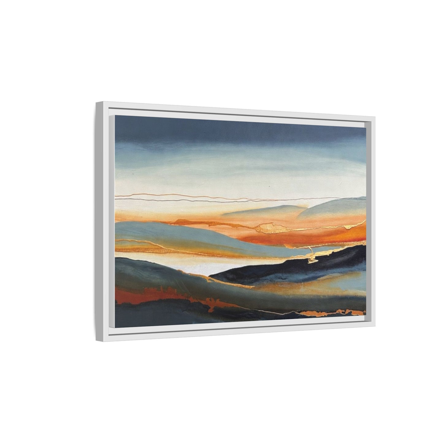 Framed Matte Canvas: Abstract Coastal Sunset Landscape Wall Art