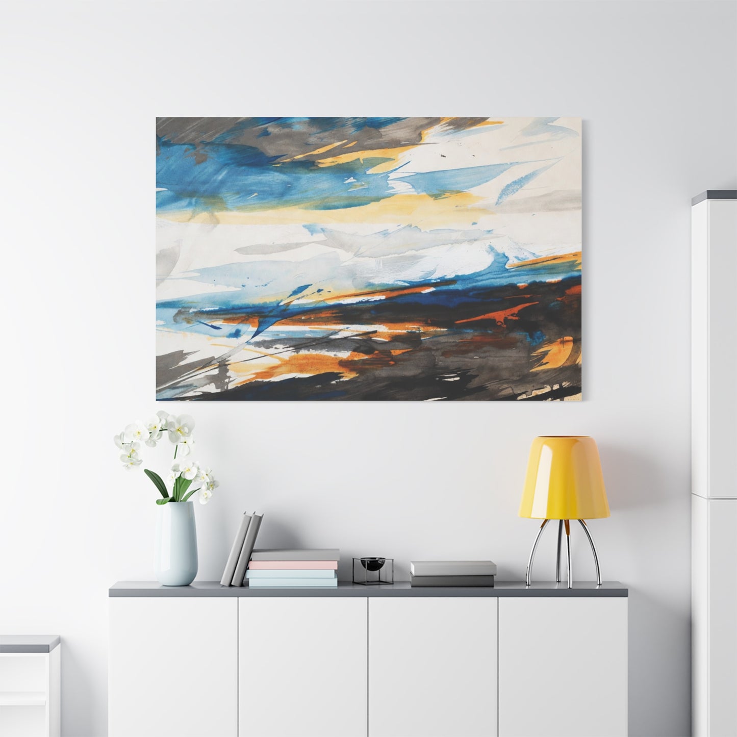 Abstract Oceanic Canvas Print — Blue & Amber Stretched Wall Art
