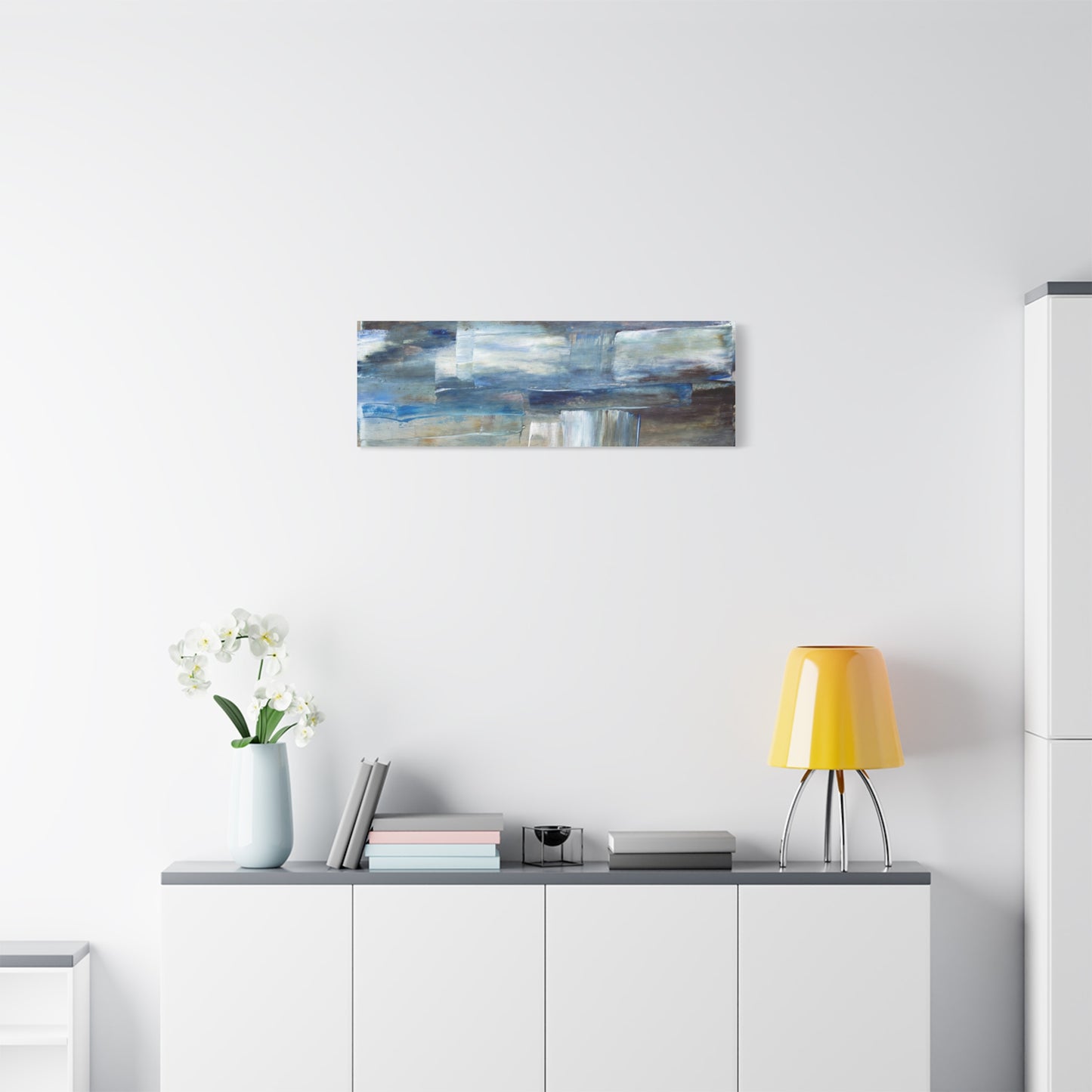 Abstract Blue Waterfall Matte Canvas Wall Art, Stretched 1.25"