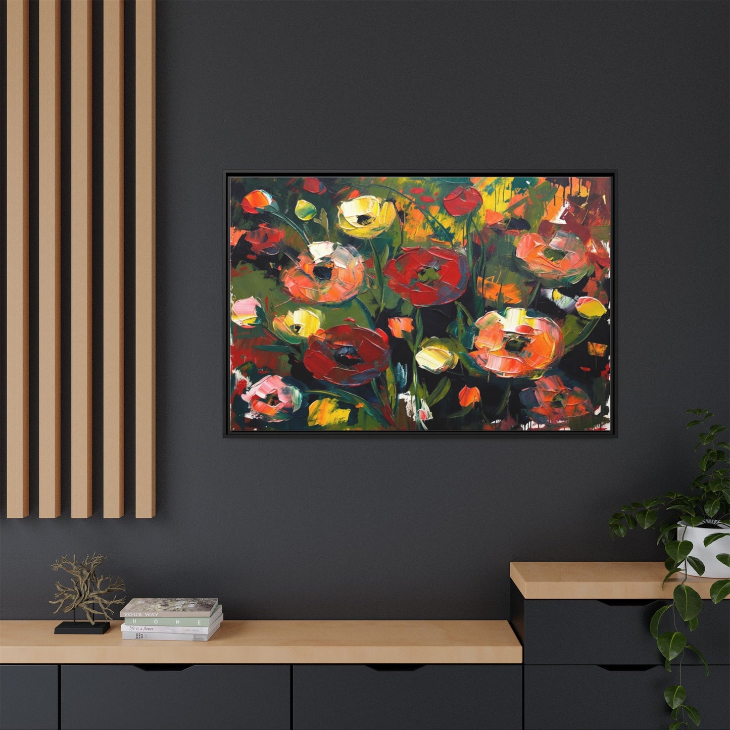 Framed Floral Canvas Print — Vibrant Abstract Poppies Wall Art