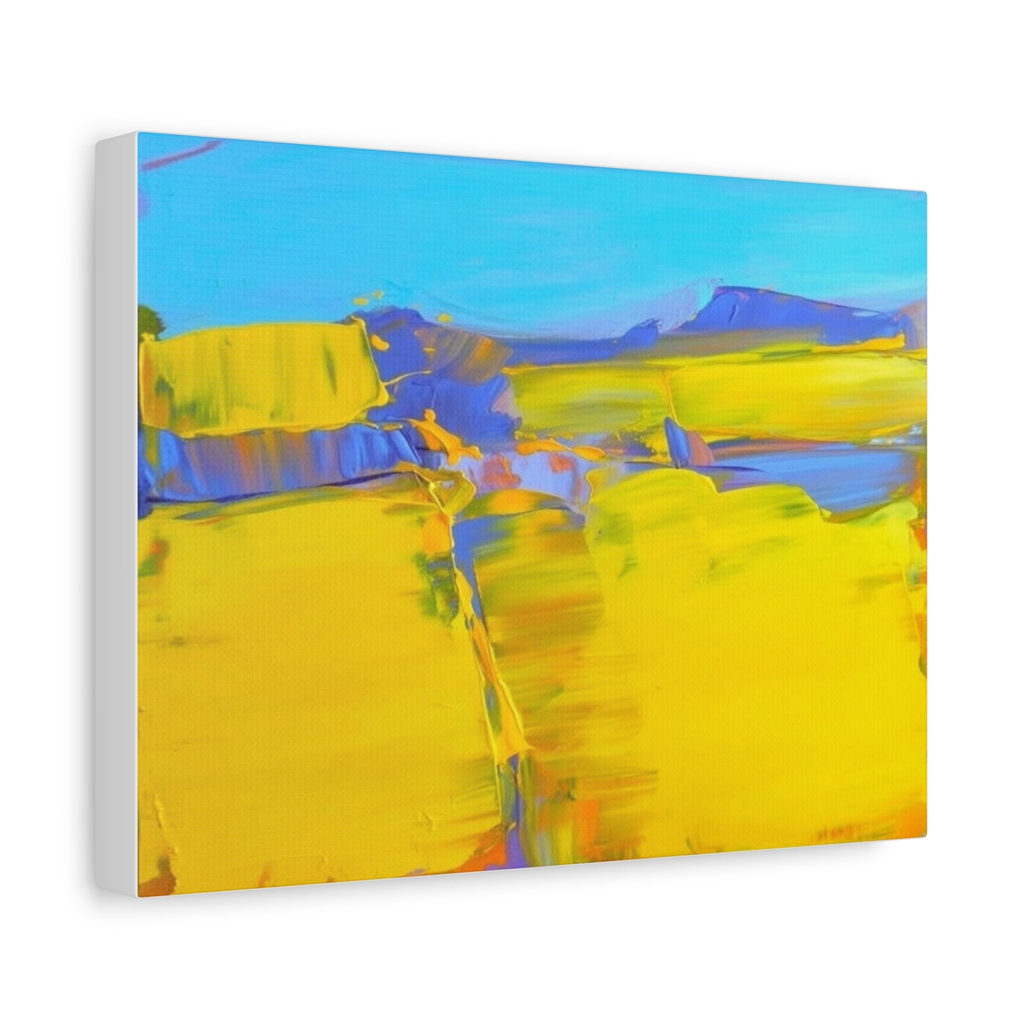 Abstract Yellow Field Canvas Wall Art  Vibrant Landscape Matte Stretched Canvas 1.25"