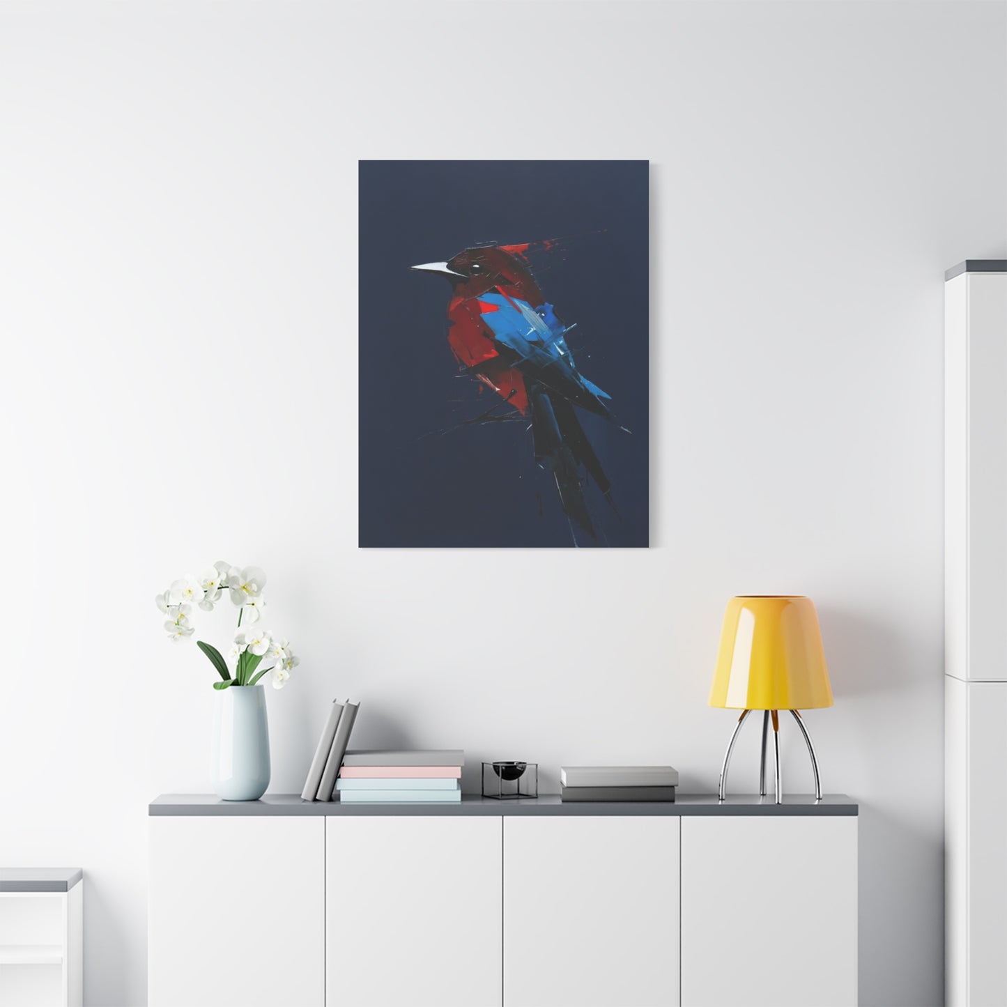Abstract Red & Blue Bird Canvas Print — Matte Stretched Wall Art