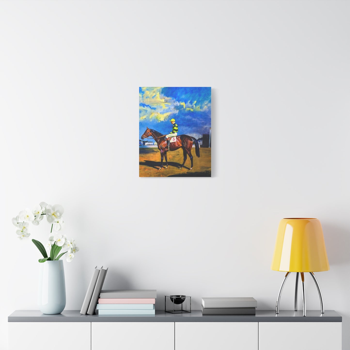 Horse Racing Jockey Canvas Print — Equestrian Art Matte Stretched Wall Decor