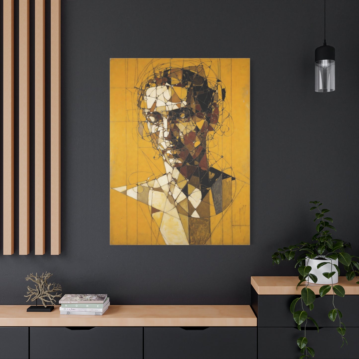 Geometric Portrait Matte Canvas Wall Art – Abstract Yellow Bust