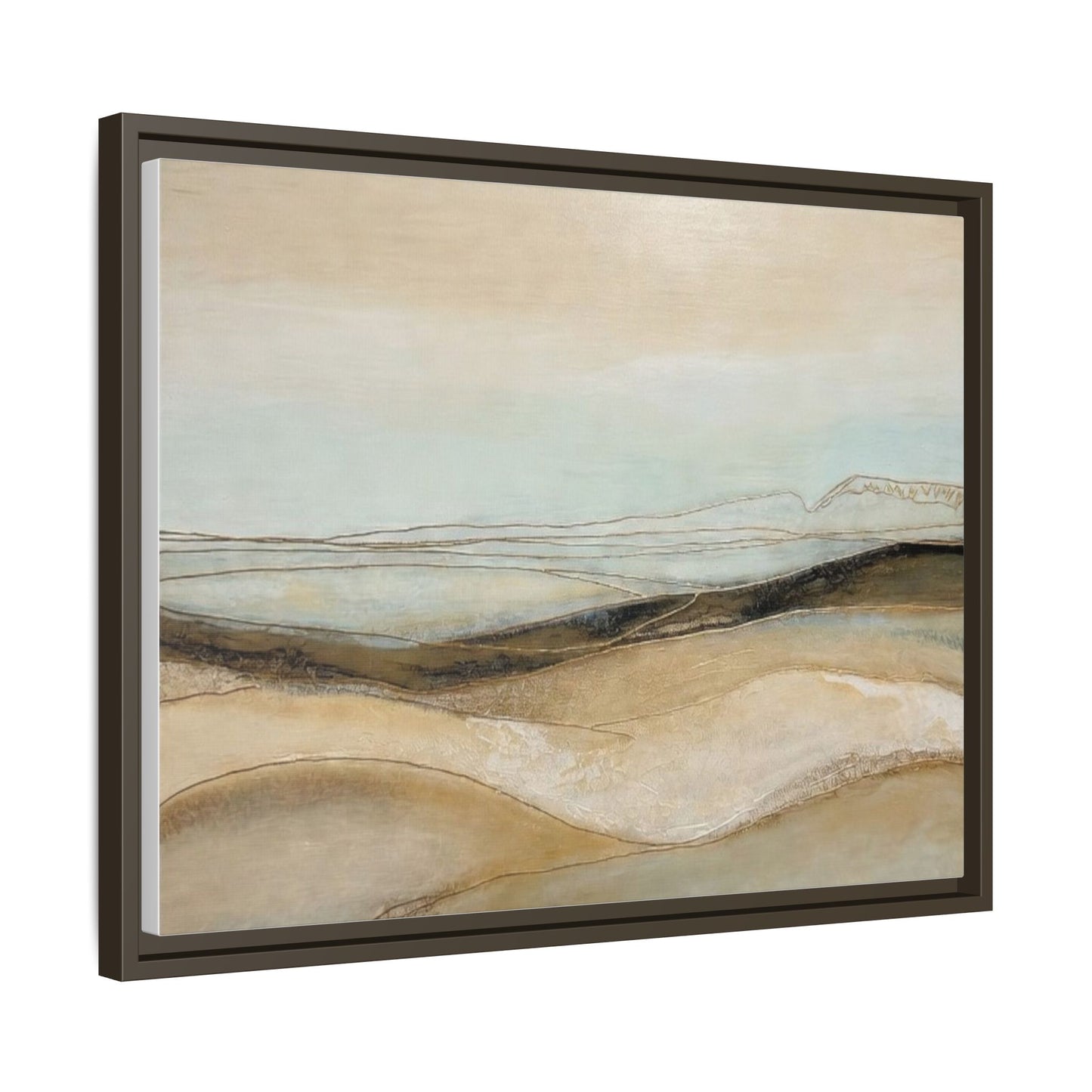 Framed Matte Canvas Wall Art — Neutral Abstract Landscape in Soft Blues & Earth Tones