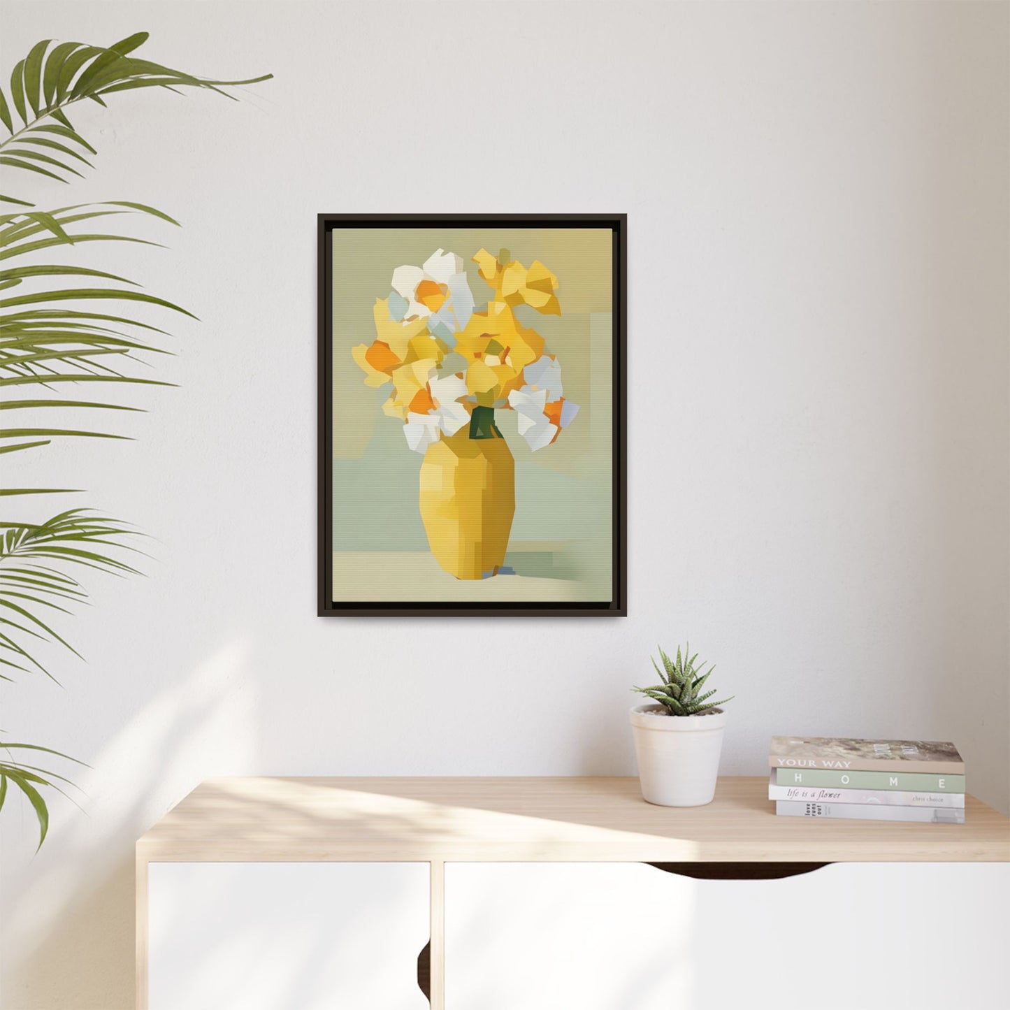 Framed Floral Canvas Print — Yellow Vase Bouquet Wall Art
