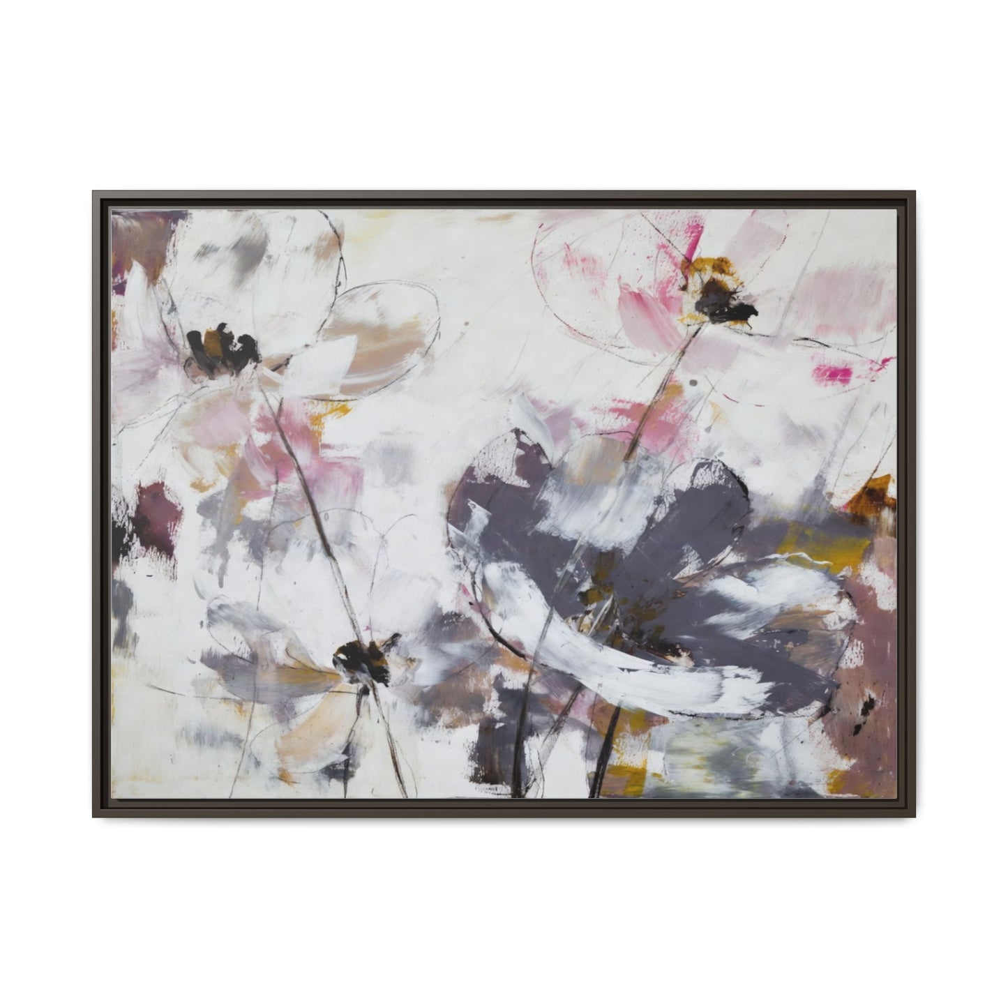 Abstract Floral Matte Canvas Framed Wall Art — Soft Watercolor Blooms