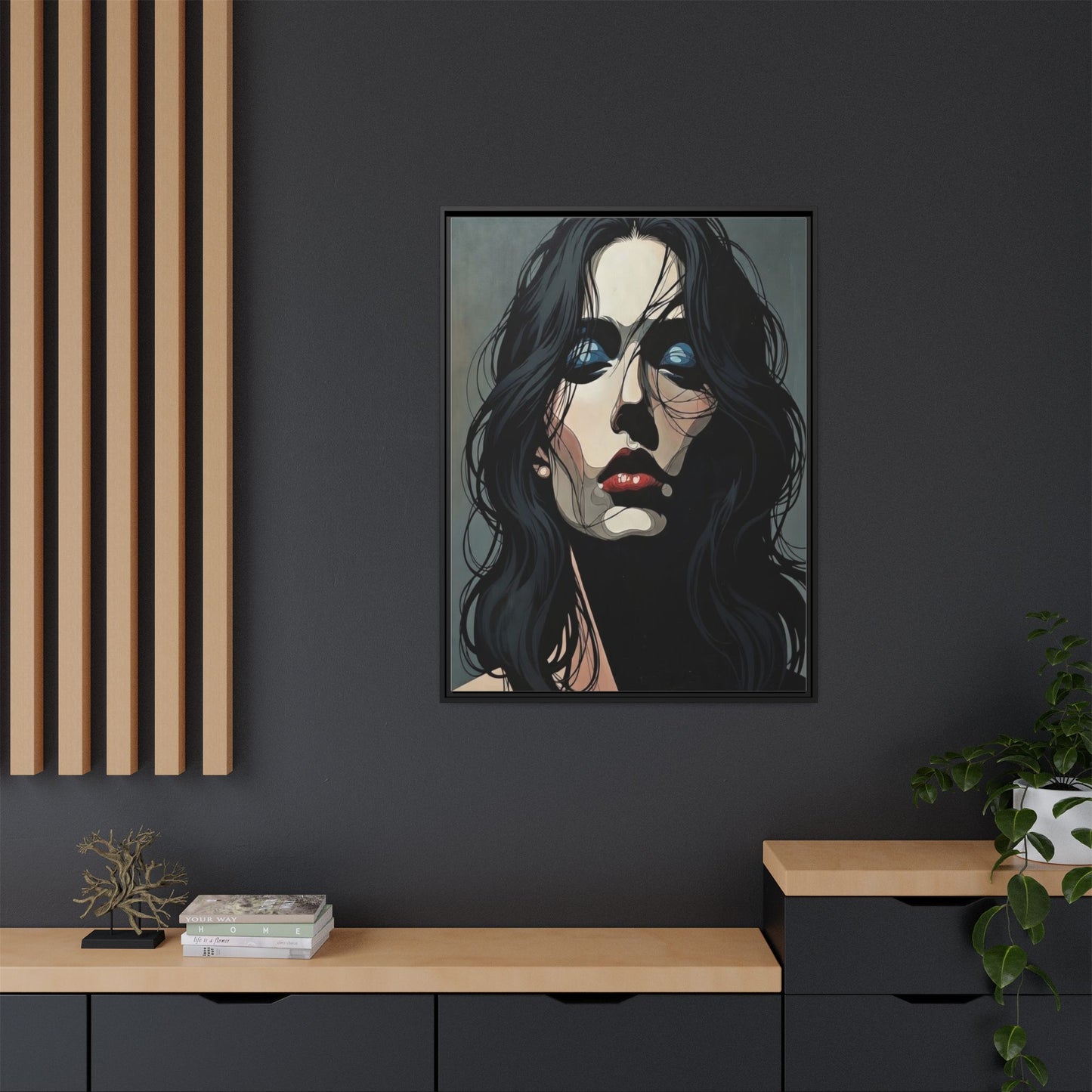 Framed Matte Canvas: Moody Portrait of Woman – Modern Gothic Wall Art
