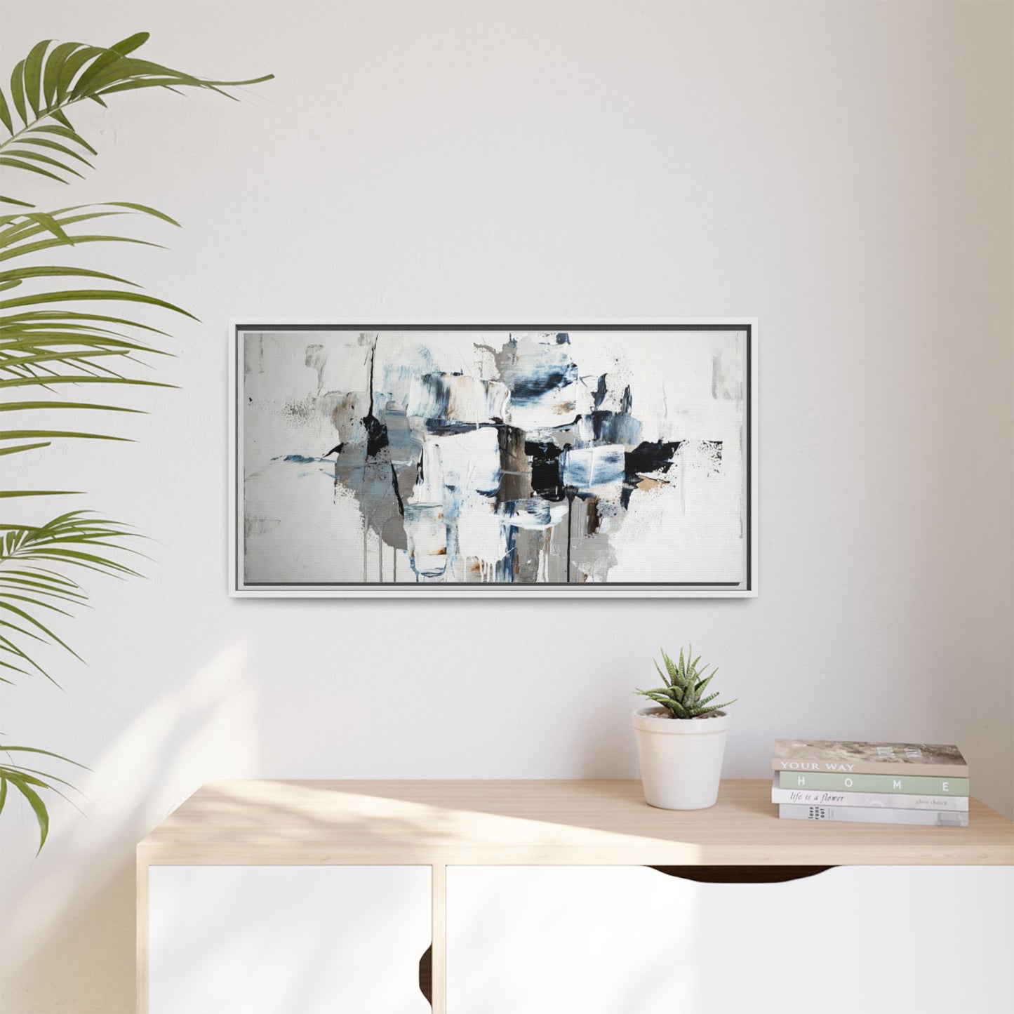 Framed Abstract Canvas Art — Blue Neutral Modern Wall Print