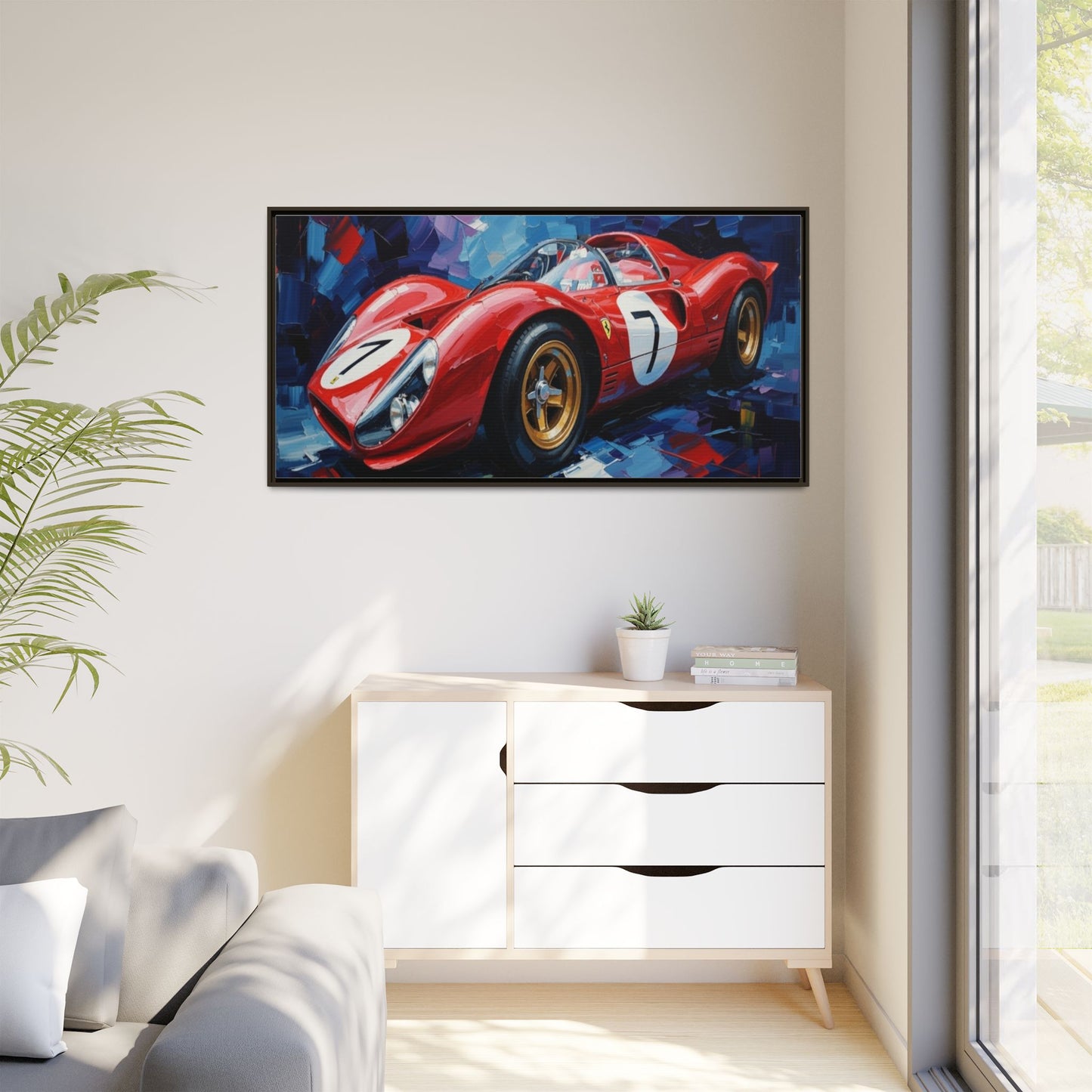 Vintage Ferrari Red Racecar Matte Canvas Framed Wall Art