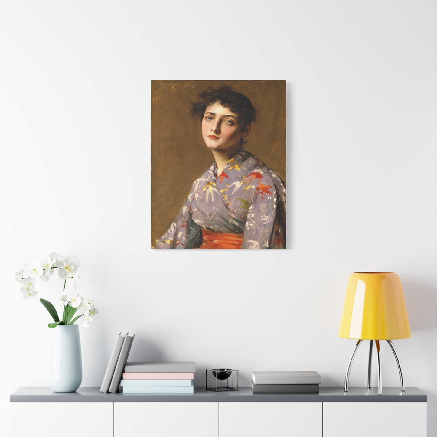 Girl in a Japanese Costume by William Merritt Chase Matte Stretched Canvas Wall Art Print (1.25")
