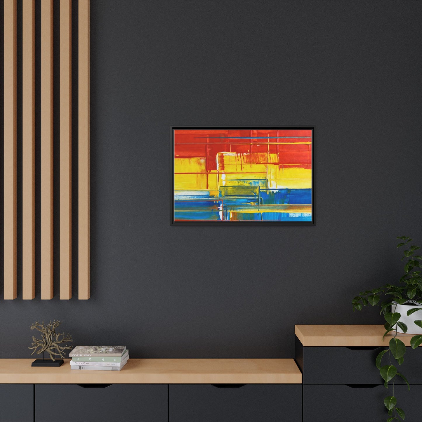 Abstract Multi-Color Framed Canvas Art — Modern Geometric Wall Decor