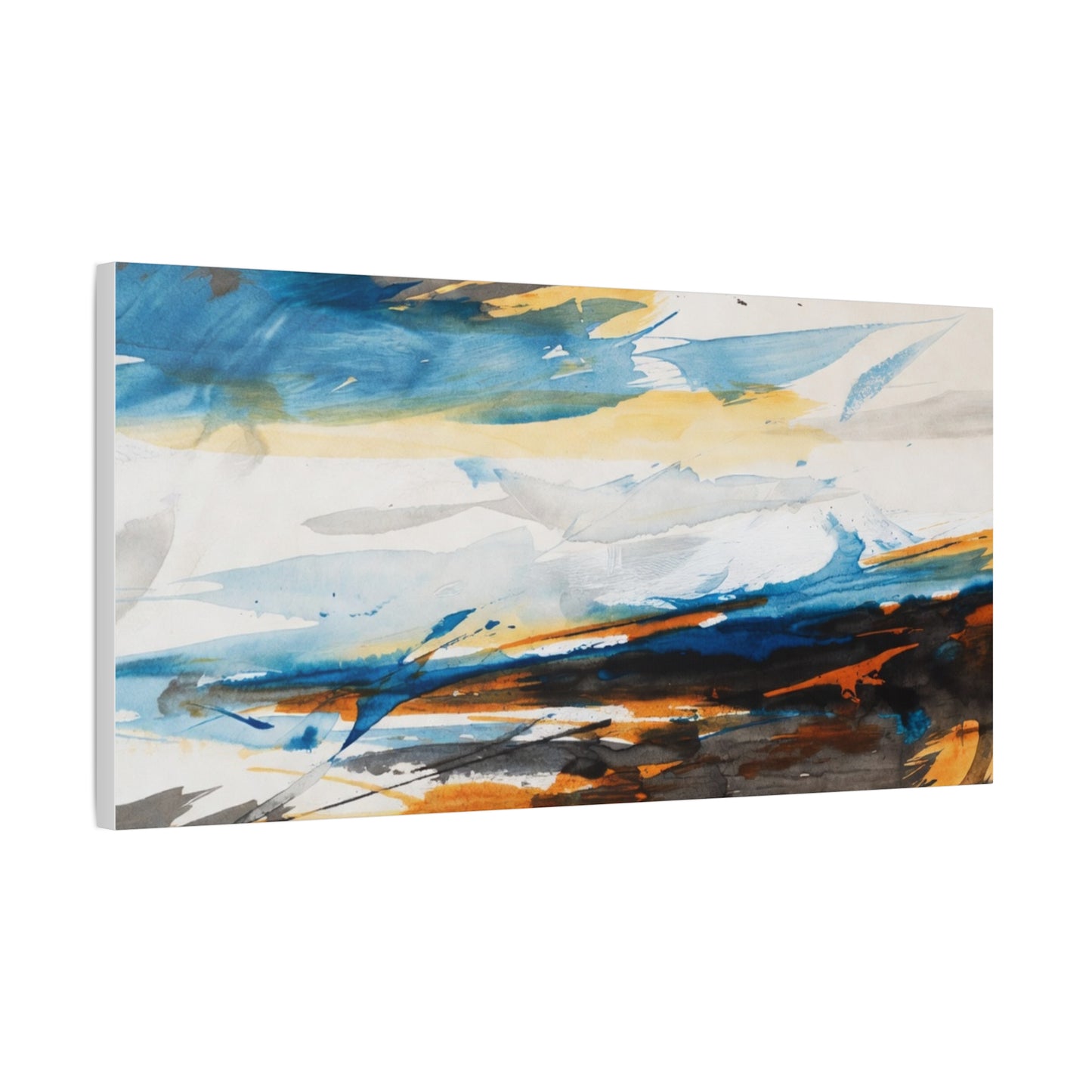 Abstract Oceanic Canvas Print — Blue & Amber Stretched Wall Art