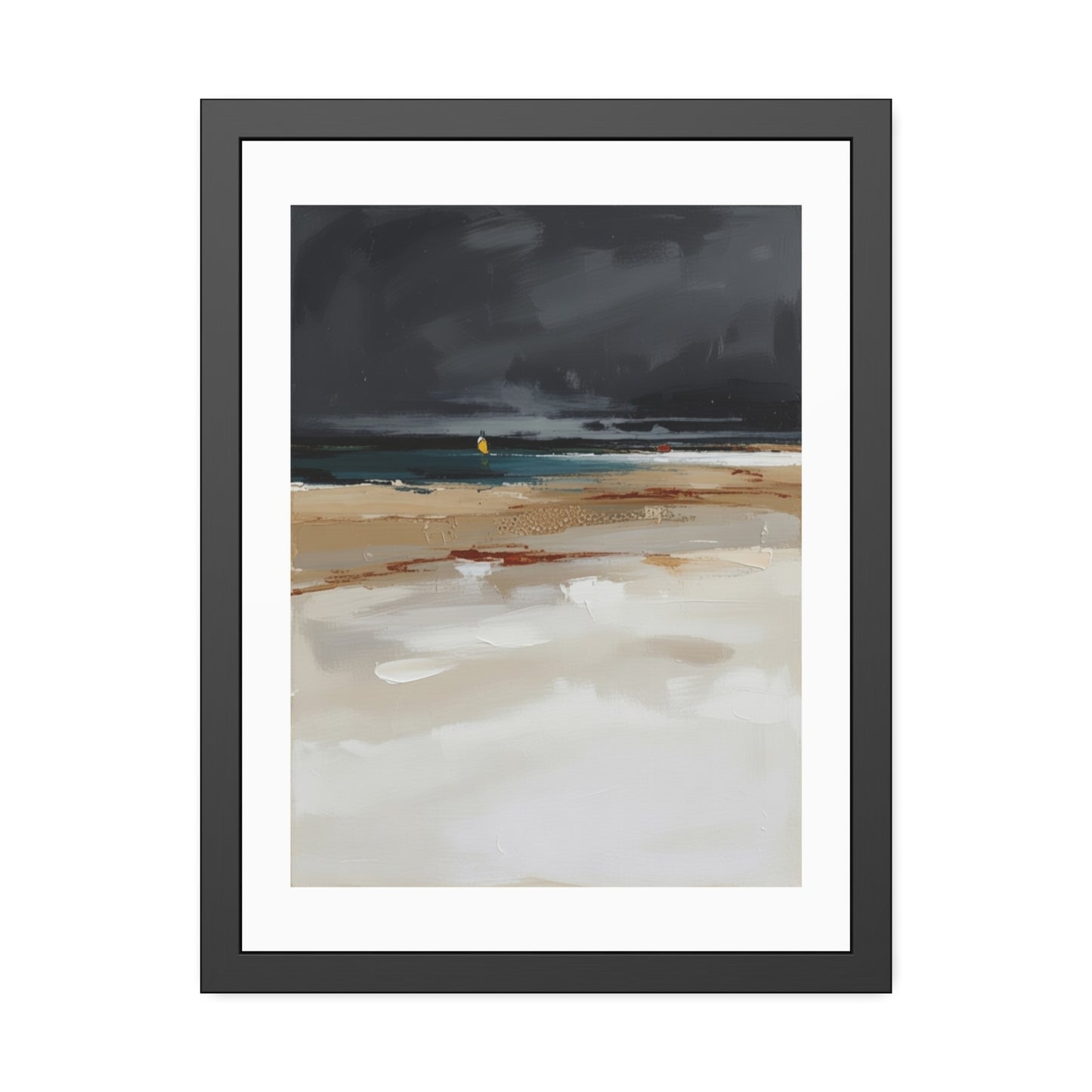 Framed Coastal Beach Print — Moody Seascape Poster in Black Frame