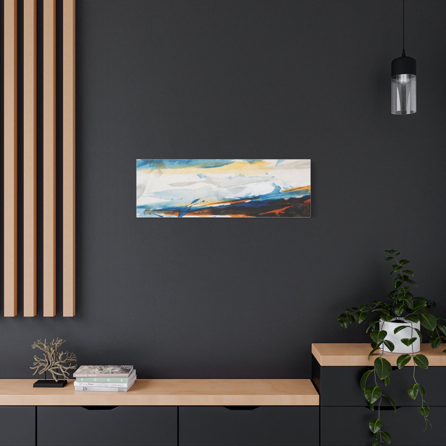 Abstract Oceanic Canvas Print — Blue & Amber Stretched Wall Art