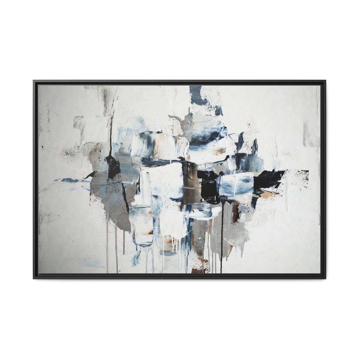 Framed Abstract Canvas Art — Blue Neutral Modern Wall Print