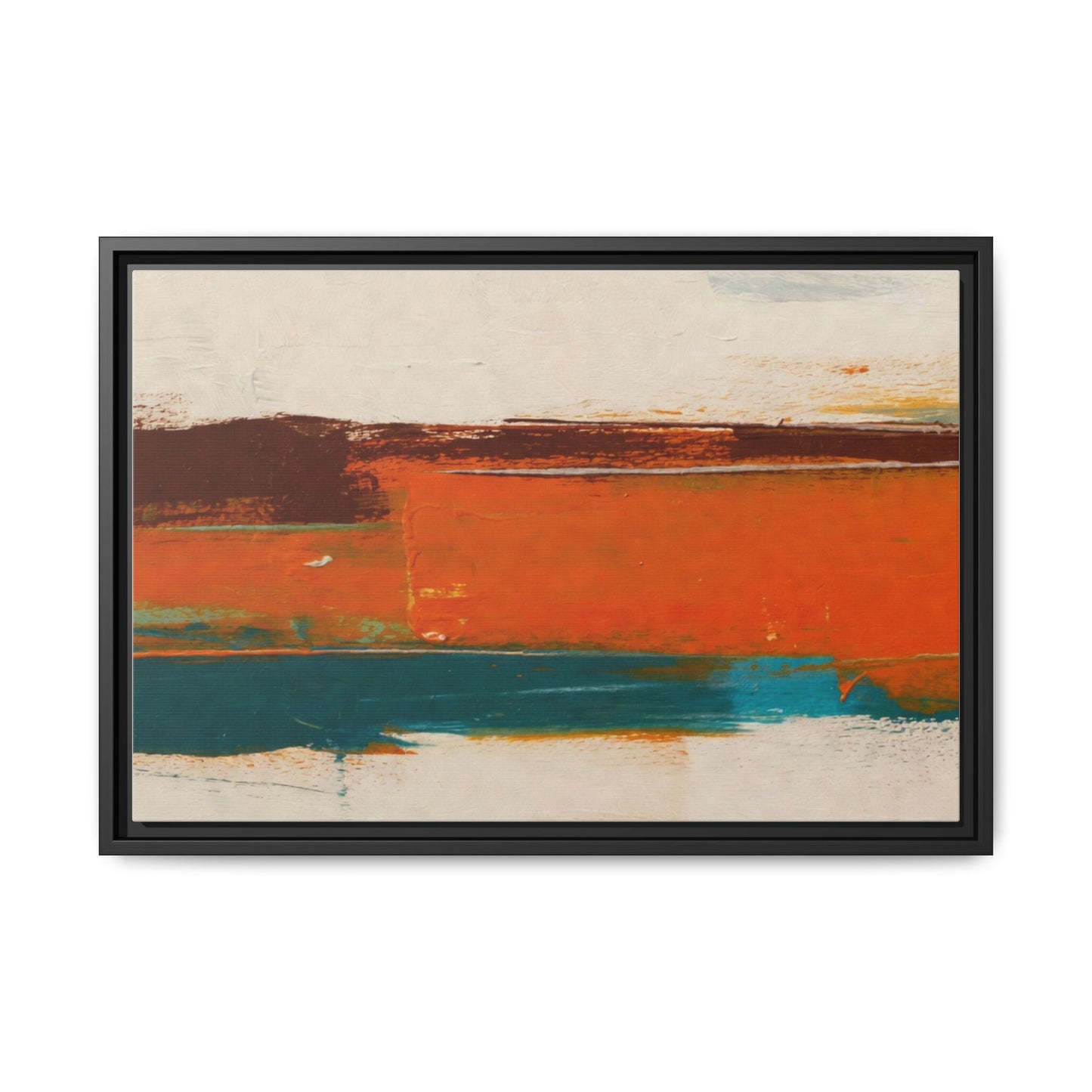 Abstract Horizon Matte Canvas Framed Print — Modern Orange Teal Wall Art