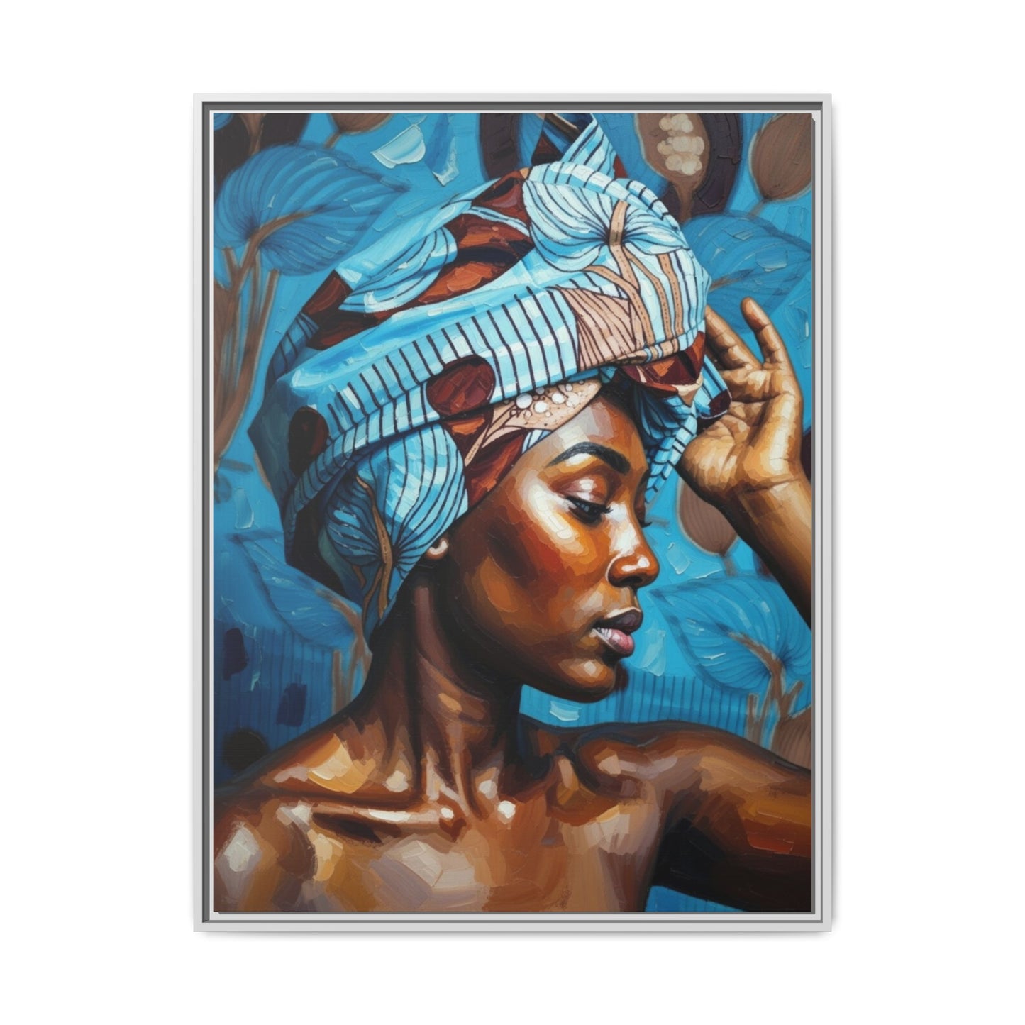 Framed Canvas Art — Portrait of Woman in Blue Headwrap