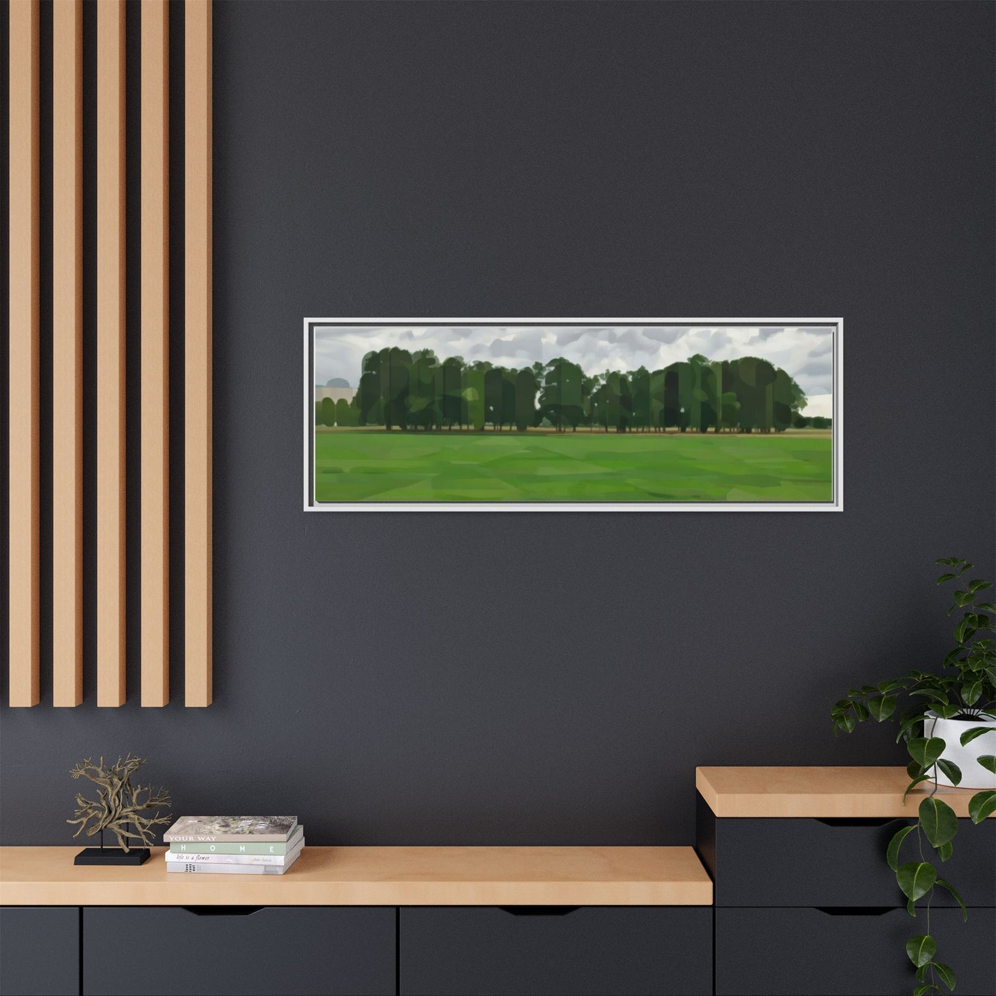 Framed Matte Canvas Print — Minimalist Green Landscape Art