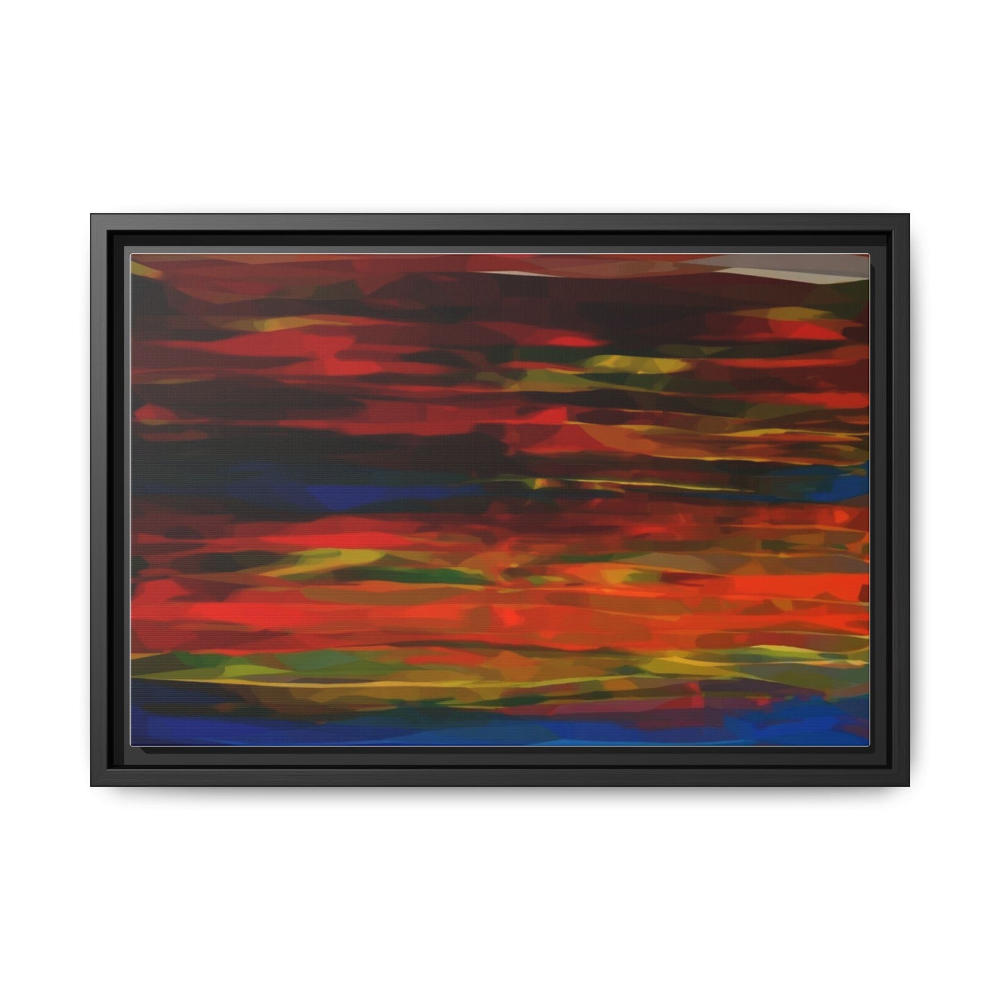 Abstract Multi-Color Matte Canvas Framed Wall Art — Bold Red & Blue Modern Painting