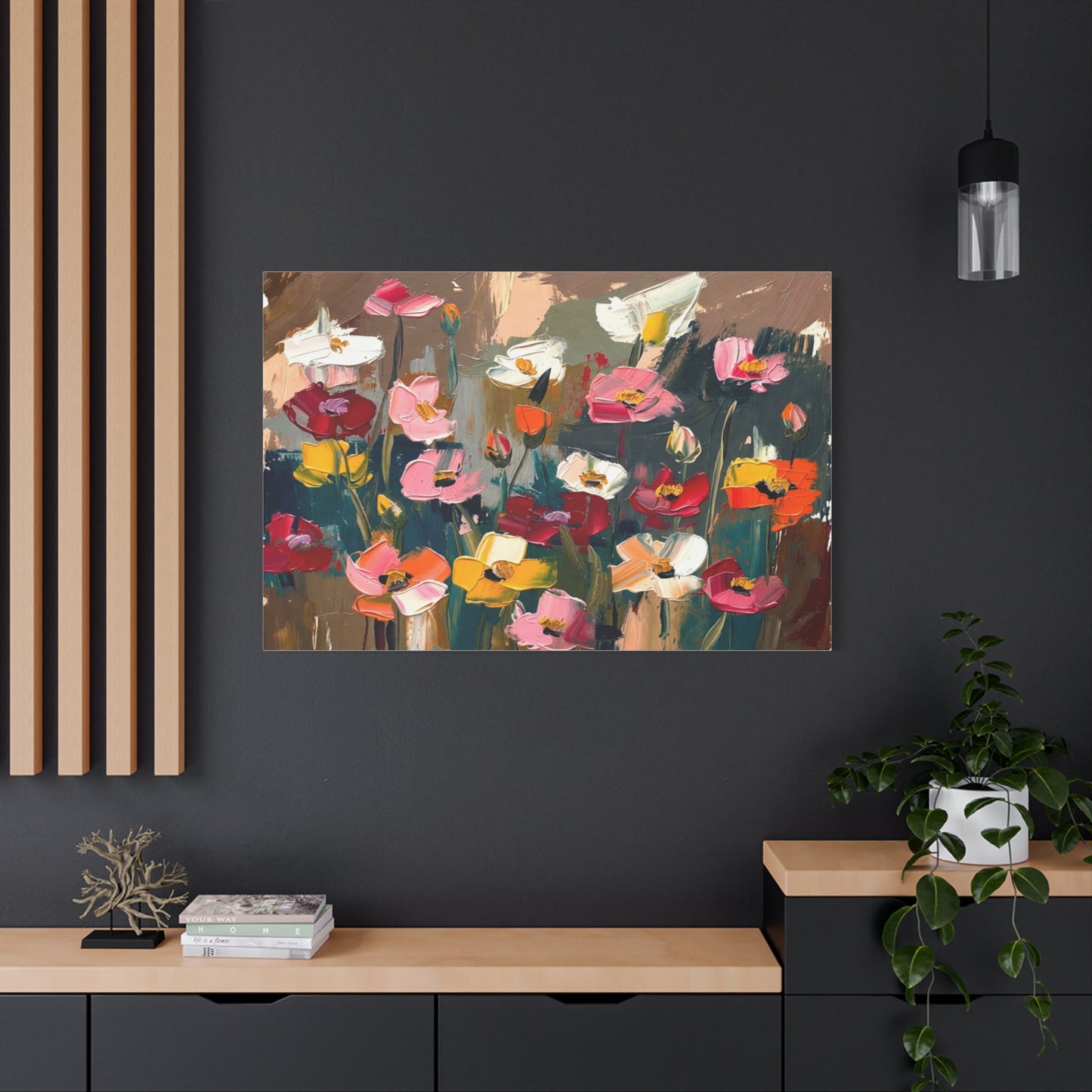 Abstract Floral Canvas Wall Art — Colorful Poppies Matte Stretched Print