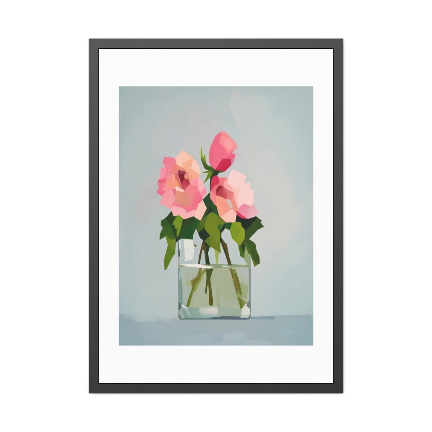 Framed Floral Poster — Pink Rose Vase Wall Art
