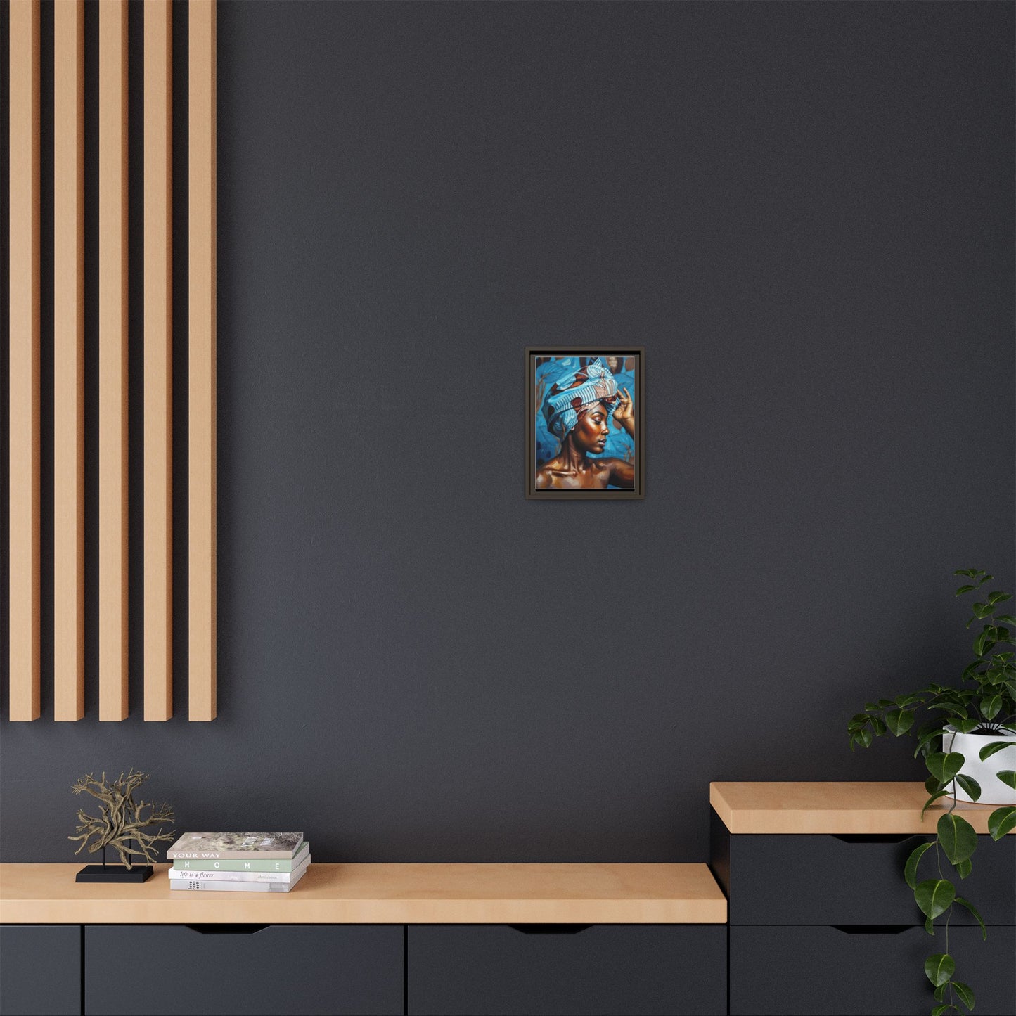 Framed Canvas Art — Portrait of Woman in Blue Headwrap