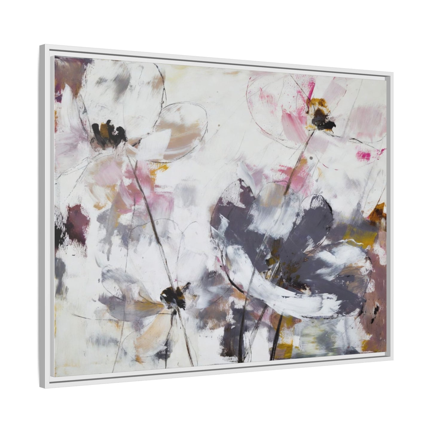 Abstract Floral Matte Canvas Framed Wall Art — Soft Watercolor Blooms