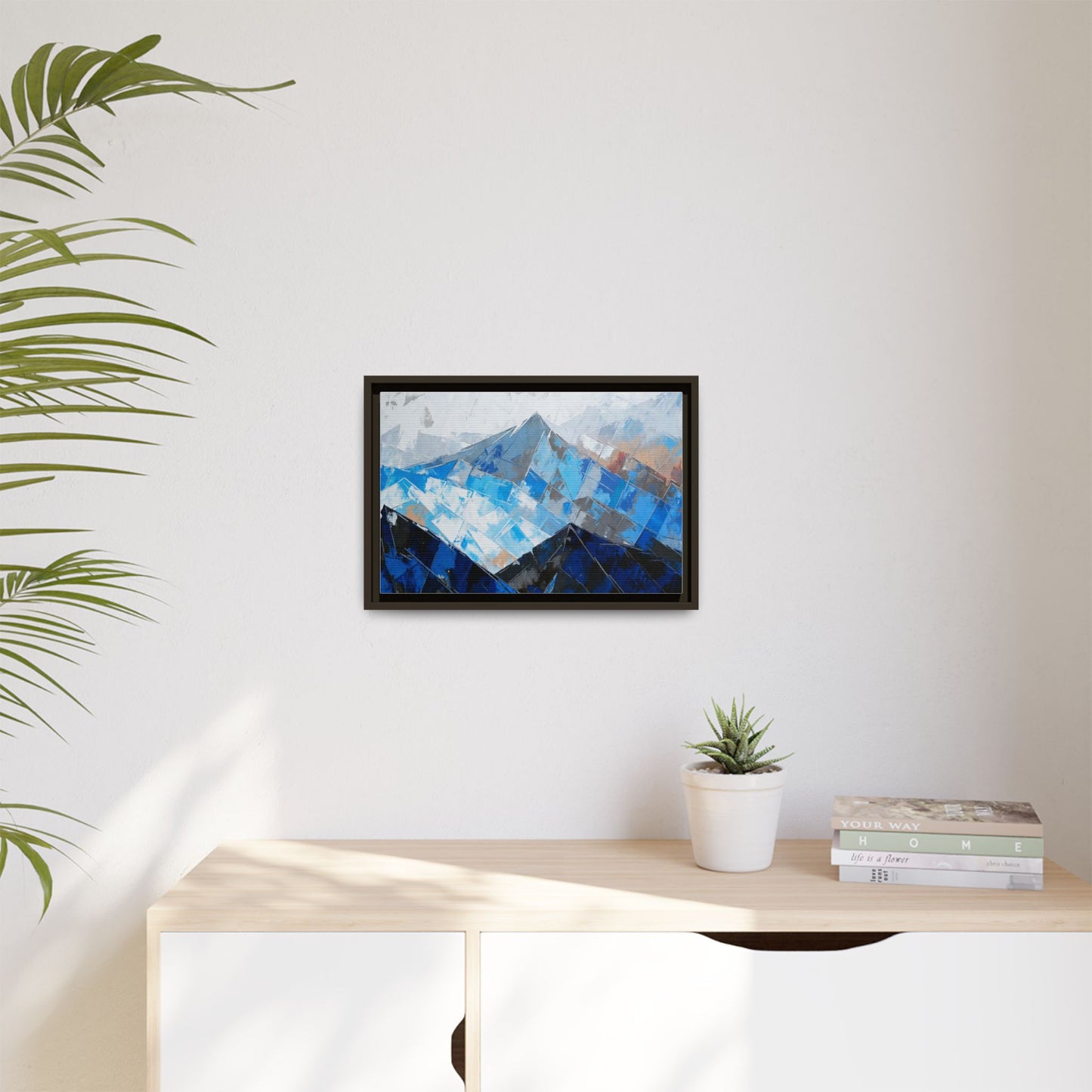 Framed Matte Canvas Blue Mountain Abstract Wall Art