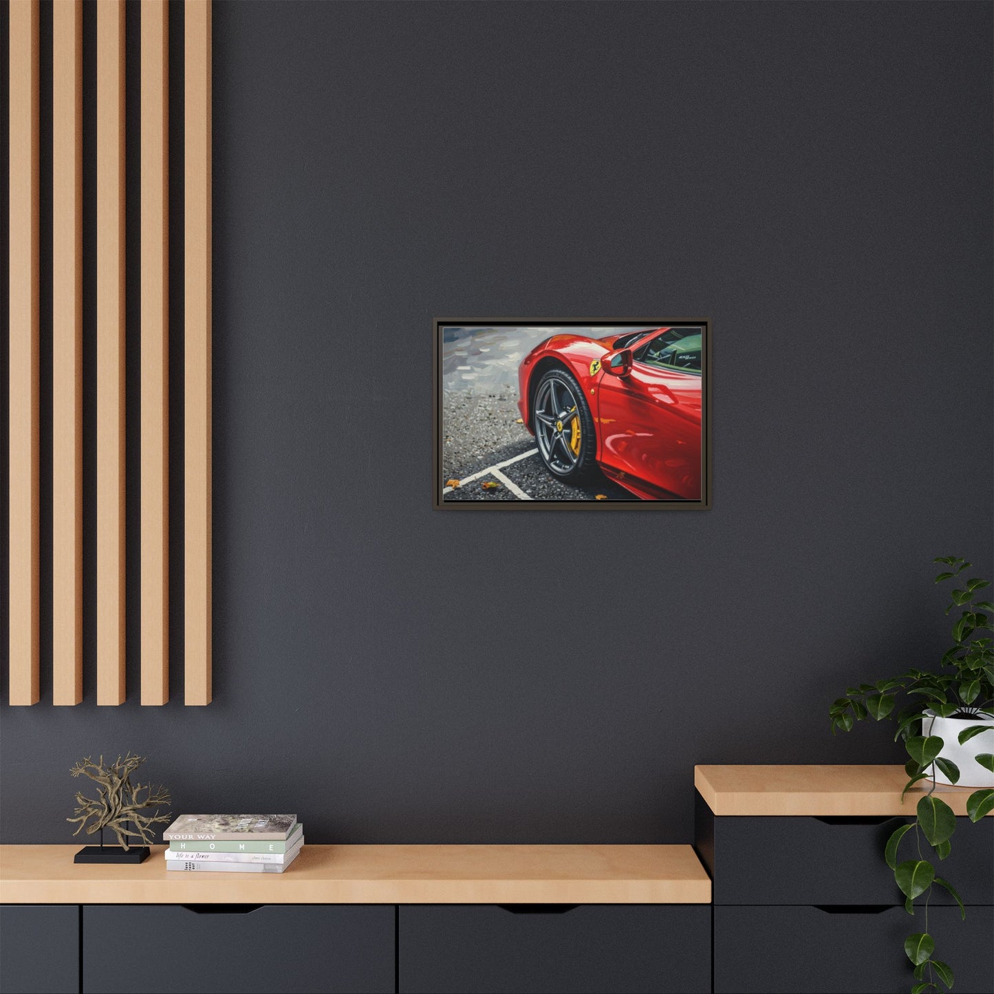 Framed Matte Canvas: Red Sports Car Close-Up Art Print
